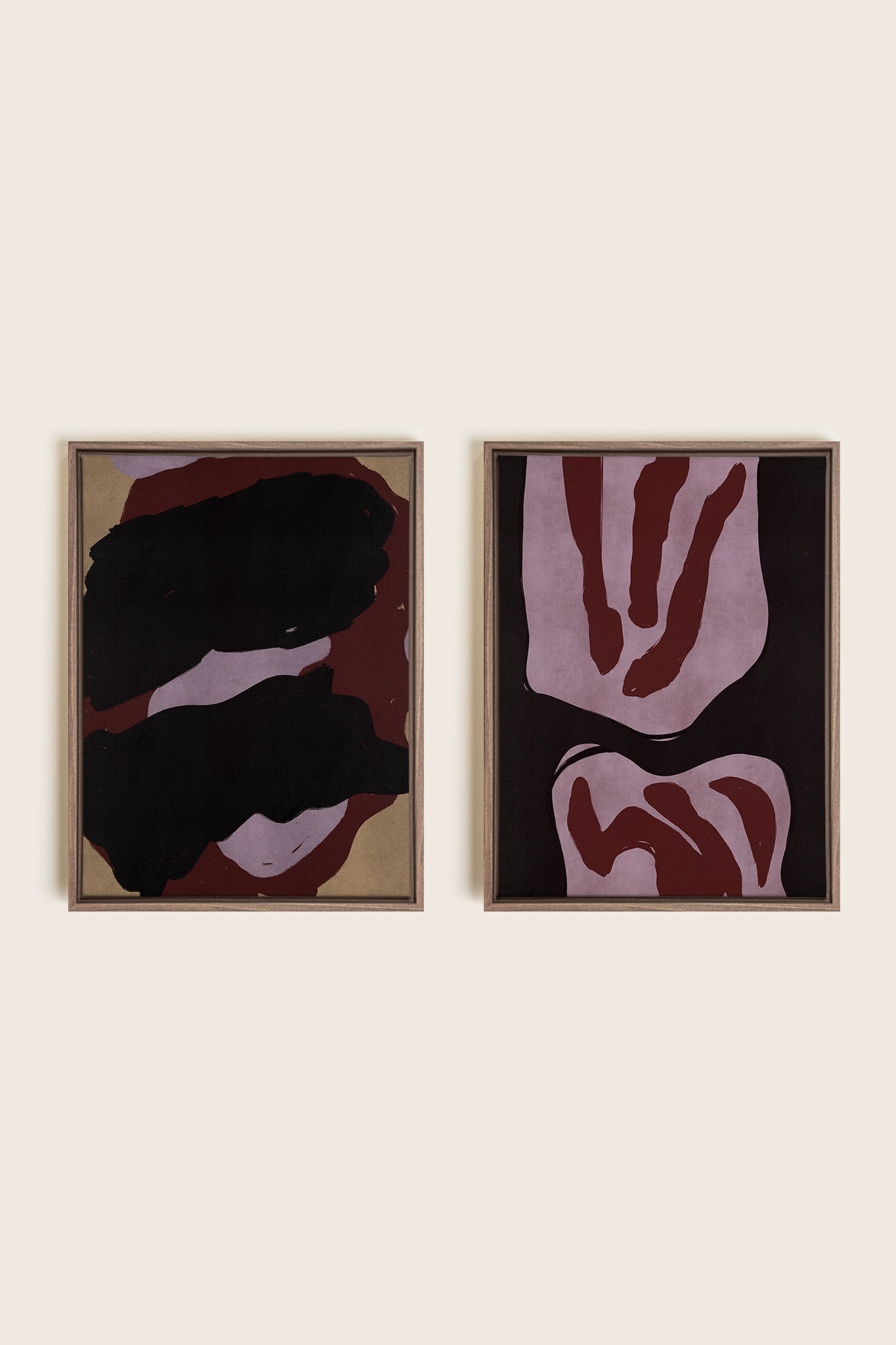 DUO INK & DUST, 2 Oeuvres sur toile étirée, encadré Brun Chêne