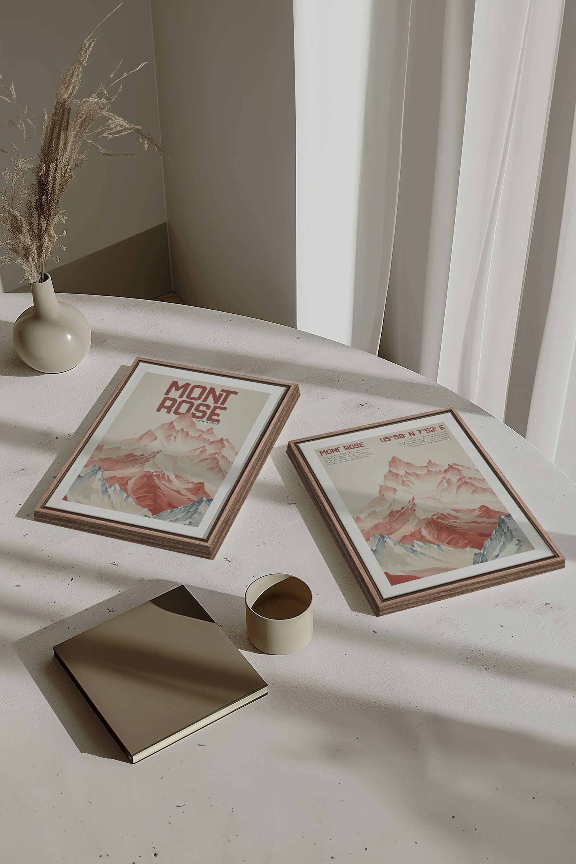 OLEKA CANVAS - DUO ROSE SUMMIT, 2 Oeuvres sur toile étirée, encadré Brun Chêne