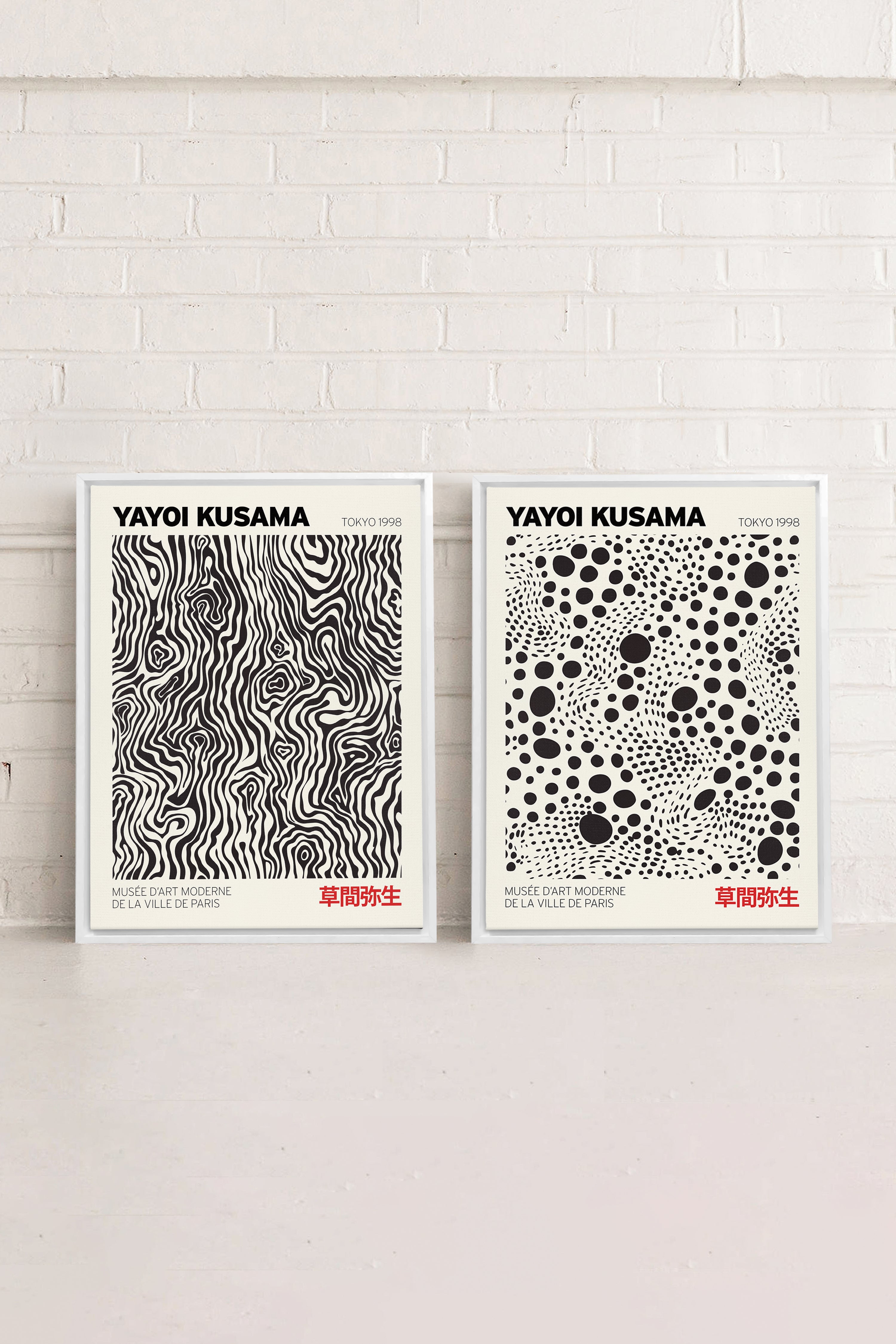 OLEKA CANVAS - COMBINAISON KUSAMA, 2 Oeuvres sur toile étirée, encadré Blanc