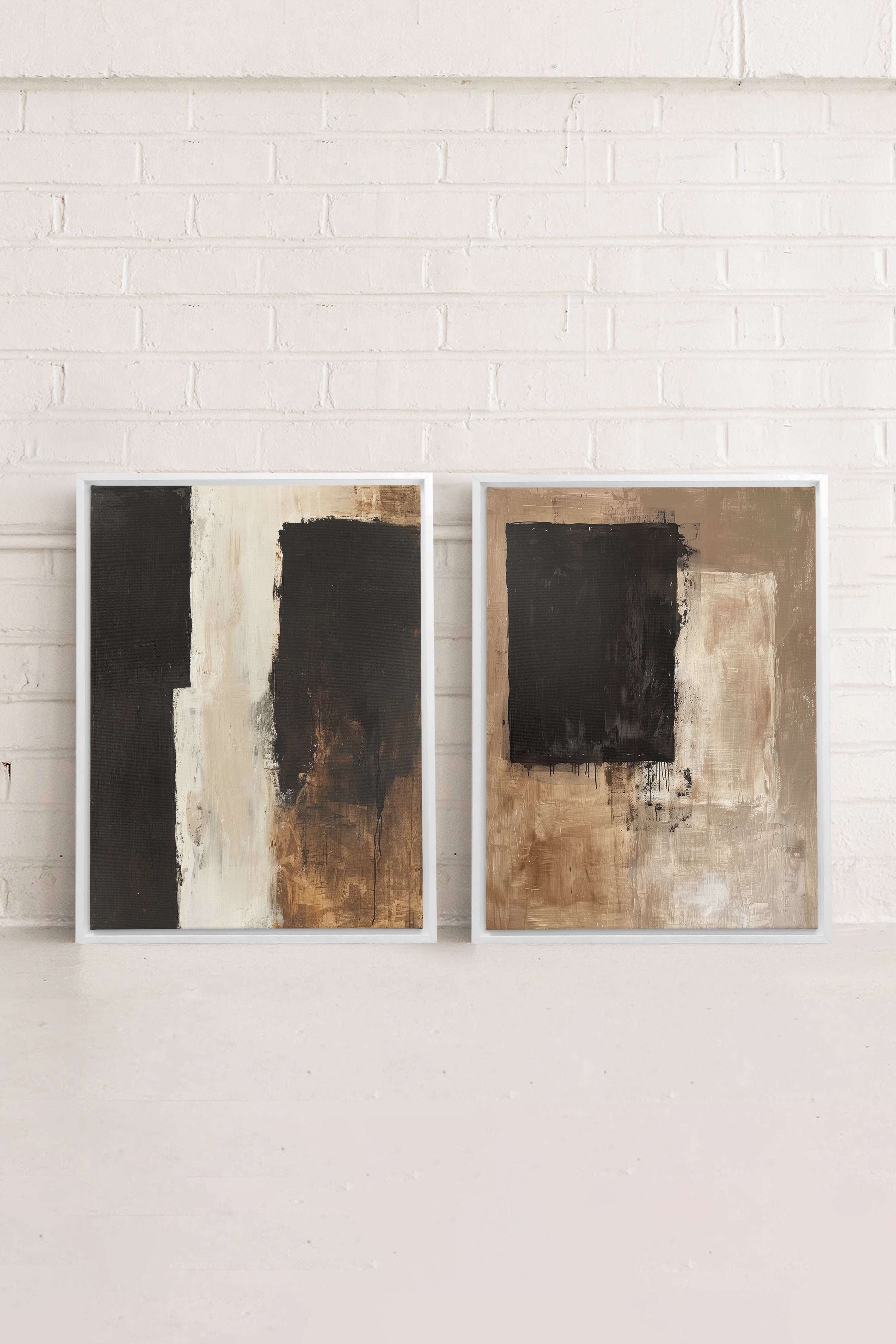 OLEKA CANVAS - DUO INK METAPHOR, 2 Oeuvres sur toile étirée, encadré Blanc