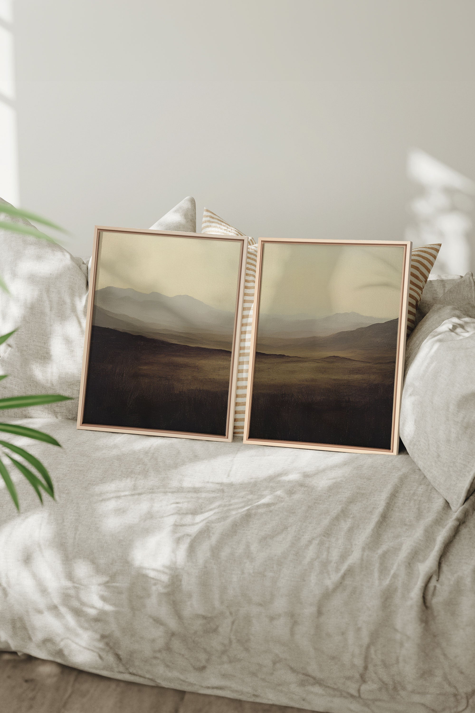 OLEKA CANVAS - DISTANT DREAMS DUO, 2 Oeuvres sur toile étirée, encadré Naturel Clair