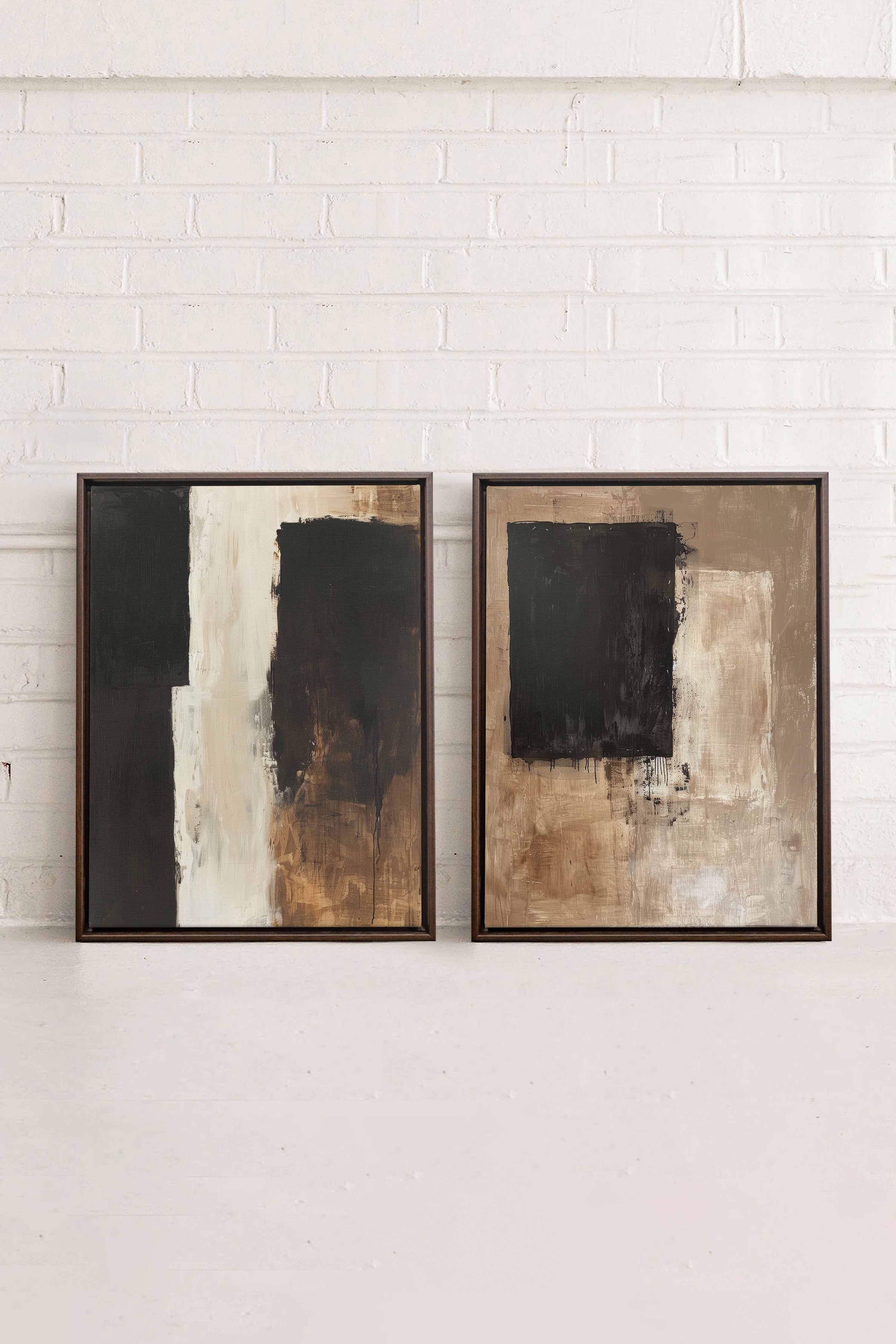 OLEKA CANVAS - DUO INK METAPHOR, 2 Oeuvres sur toile étirée, encadré Brun Noyer