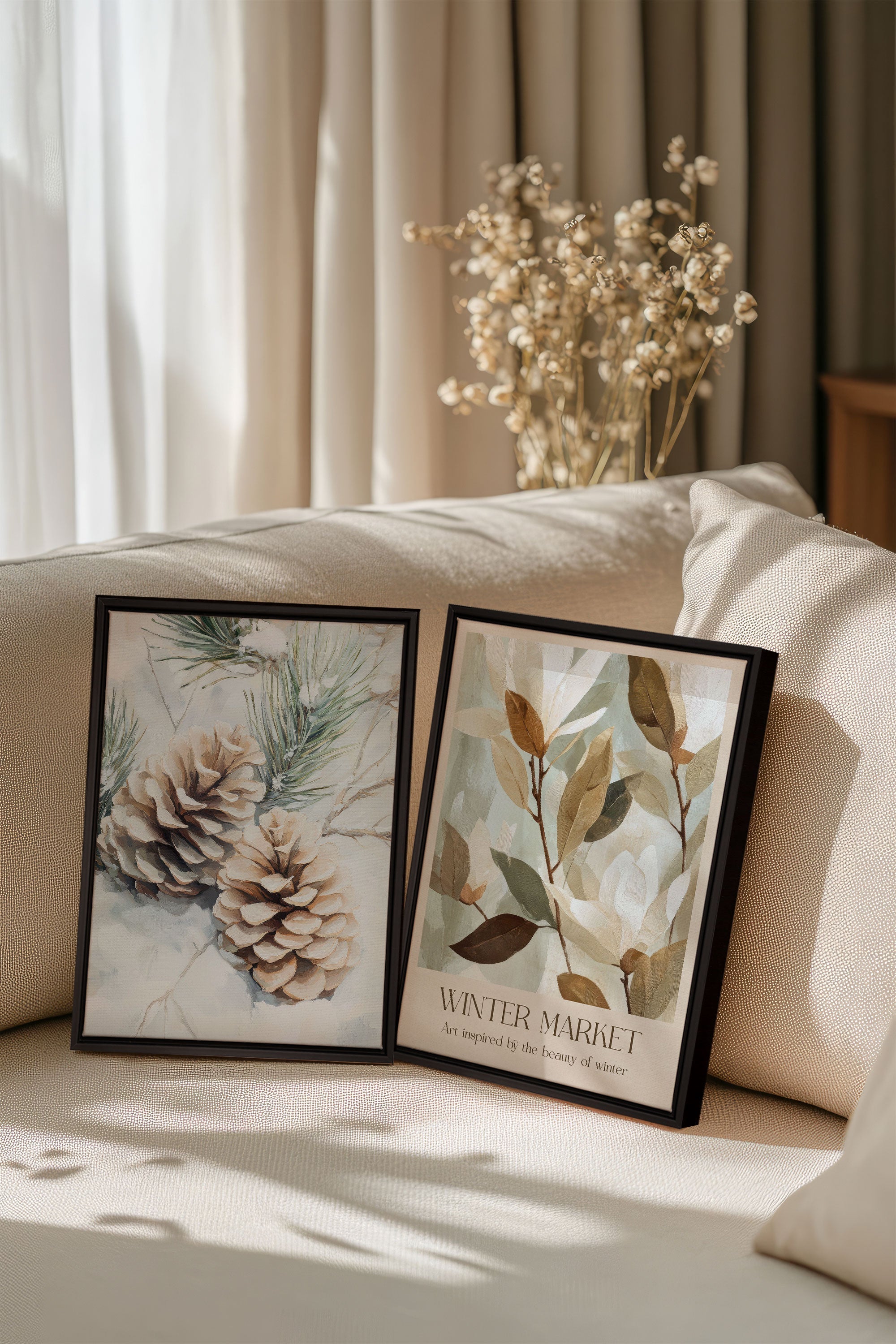 DUO GIVRE ET NATURE, Oeuvre sur toile étirée, encadré Noir