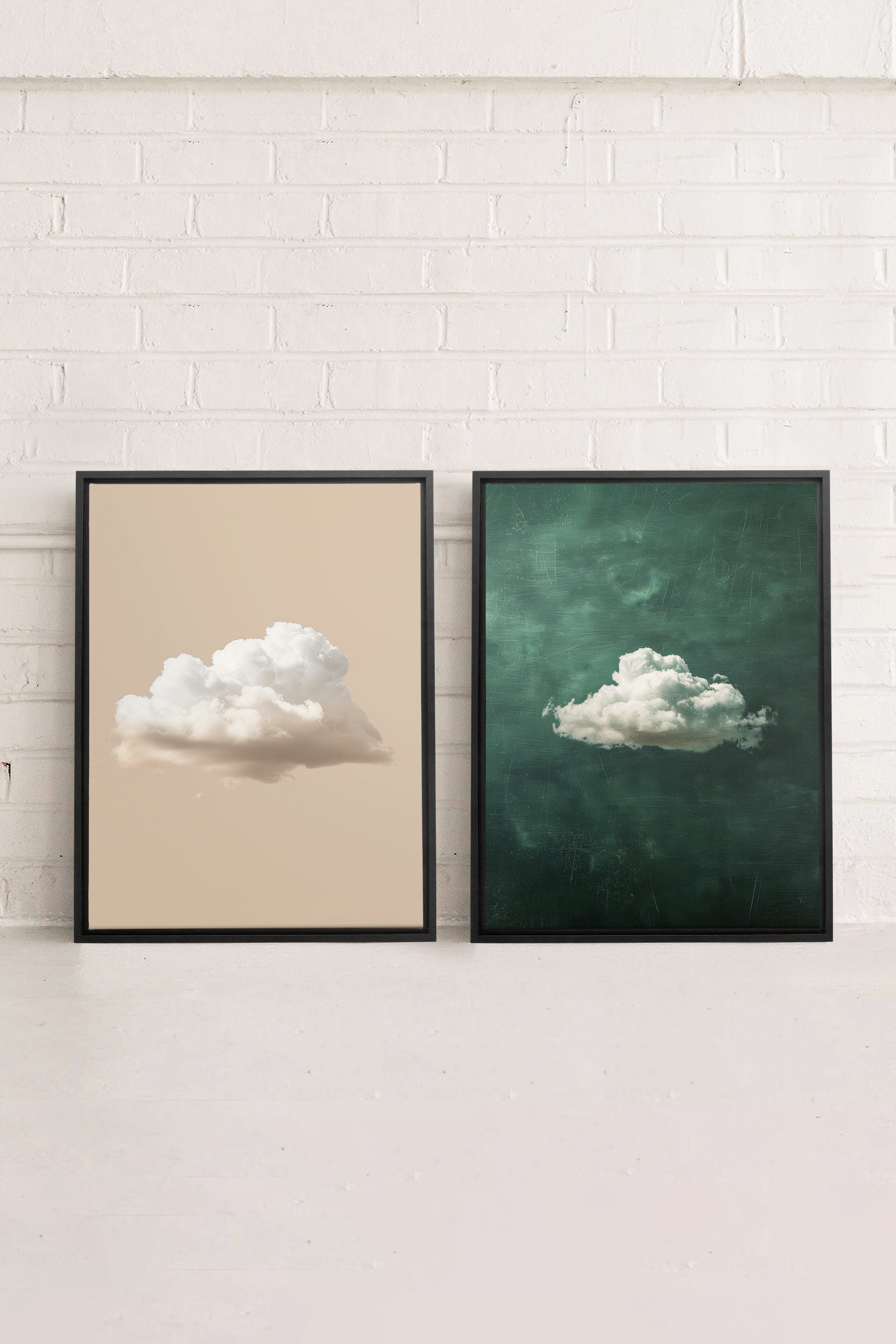 OLEKA CANVAS - CLOUD SET, 2 Oeuvres sur toile étirée, encadré Noir