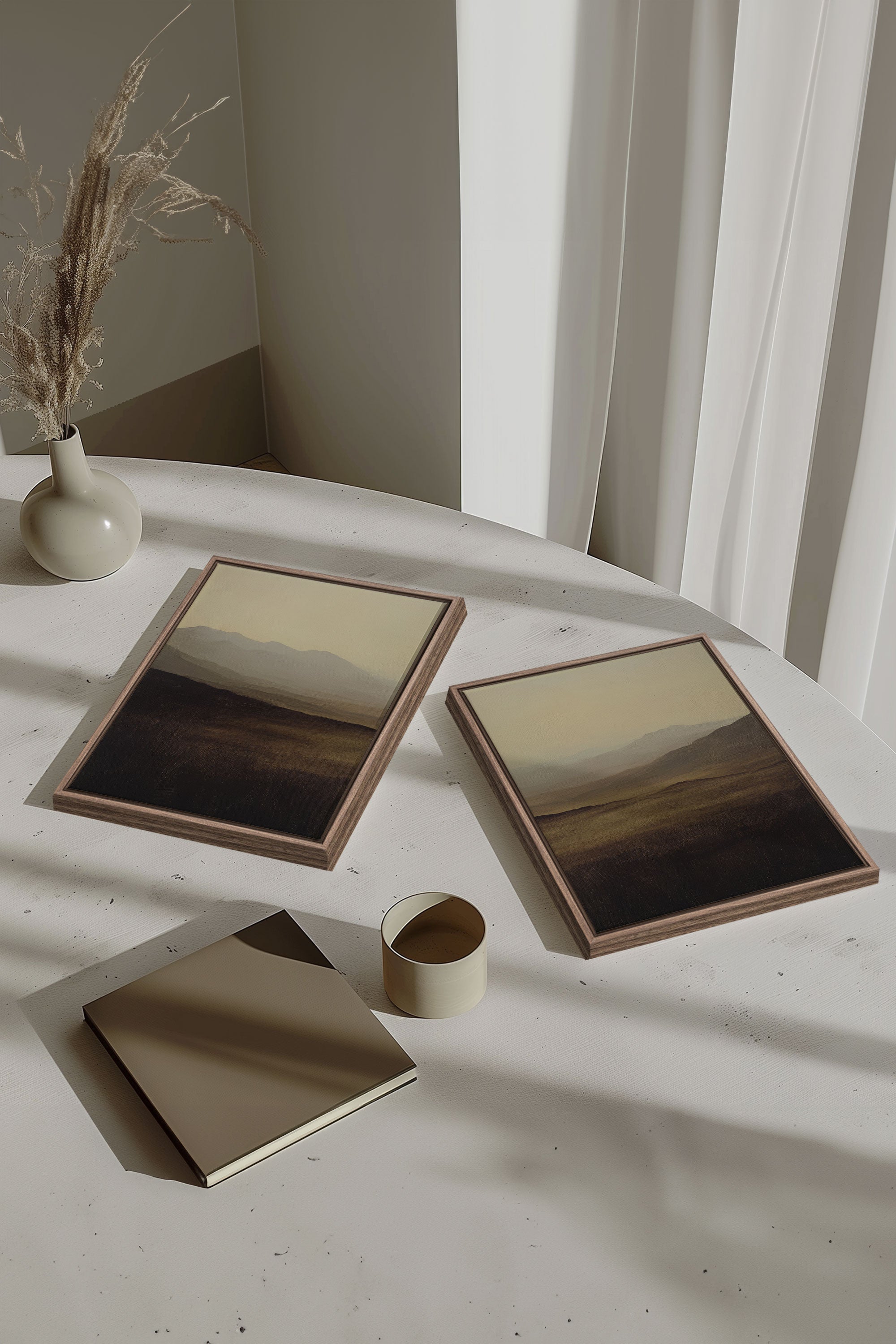 OLEKA CANVAS - DISTANT DREAMS DUO, 2 Oeuvres sur toile étirée, encadré Brun Chêne