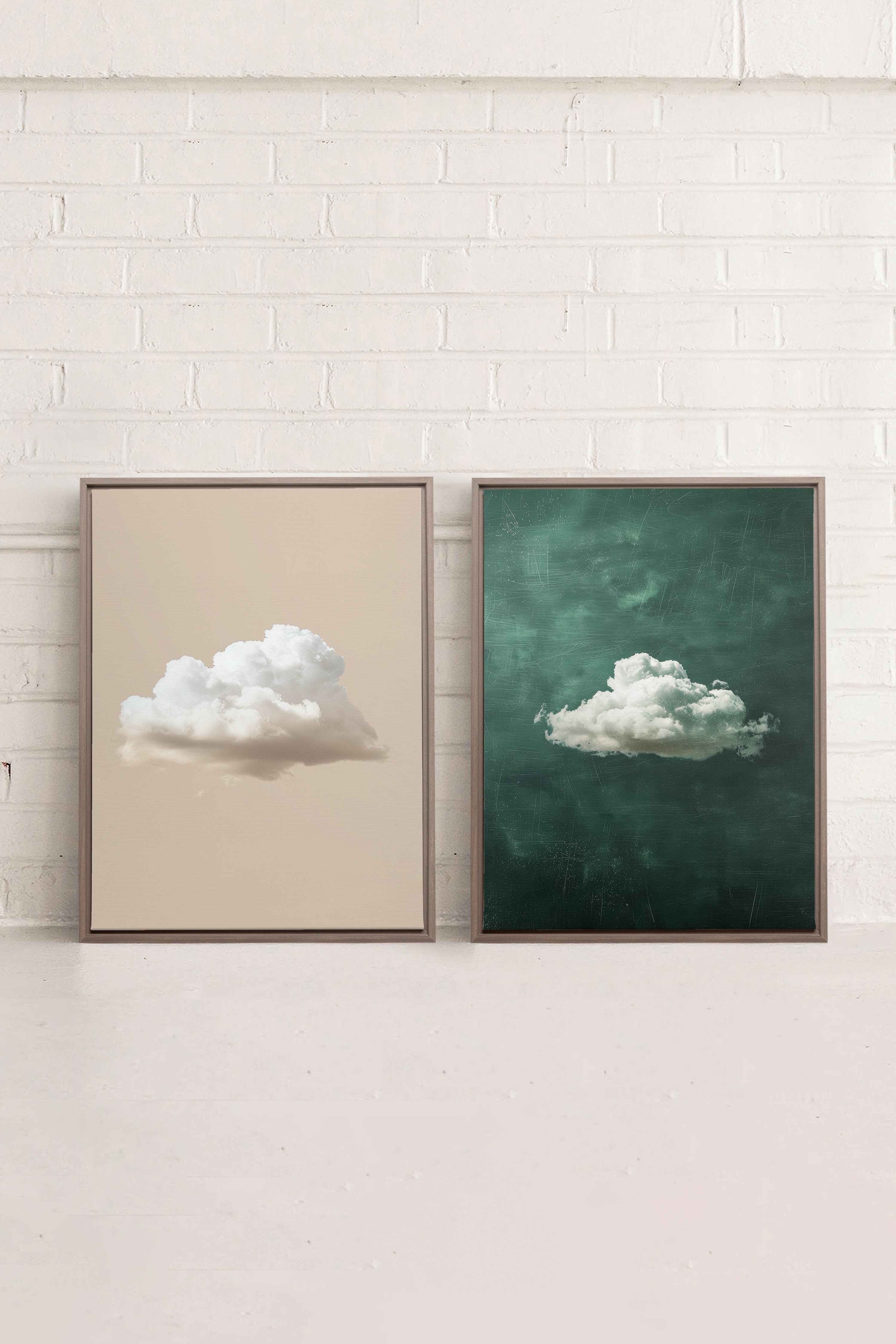 OLEKA CANVAS - CLOUD SET, 2 Oeuvres sur toile étirée, encadré Brun Chêne
