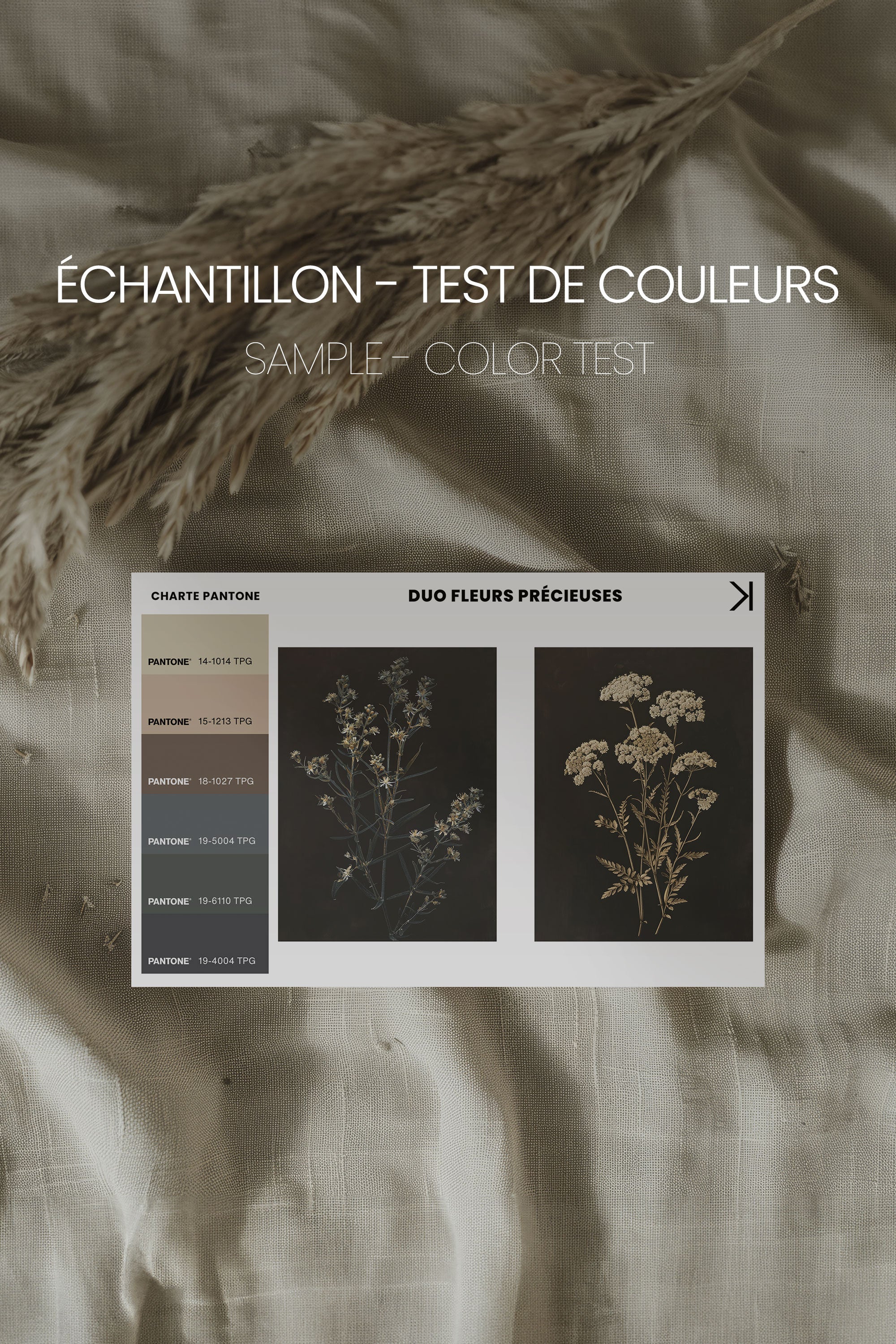 OLEKA CANVAS - DUO FLEURS PRÉCIEUSES, 2 Oeuvres sur toile étirée, encadré Blanc