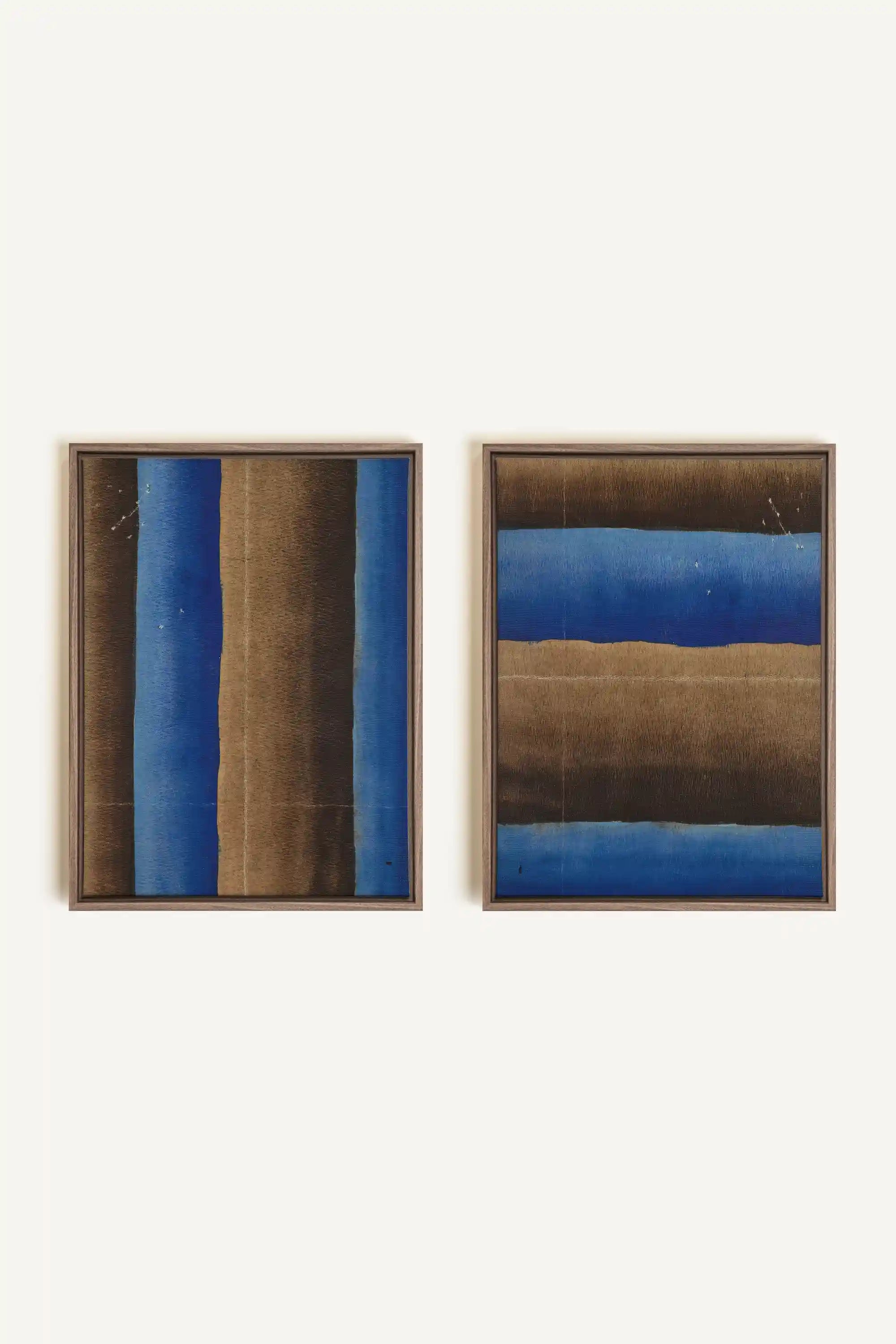 TERRE ET MARÉE, 2 Oeuvres sur toile étirée, encadré Brun Chêne