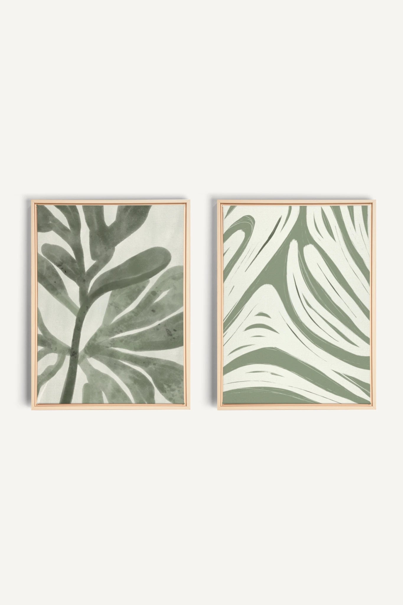 DUO SAUGE DOUCE, 2 Oeuvres sur toile étirée, encadré Naturel Clair