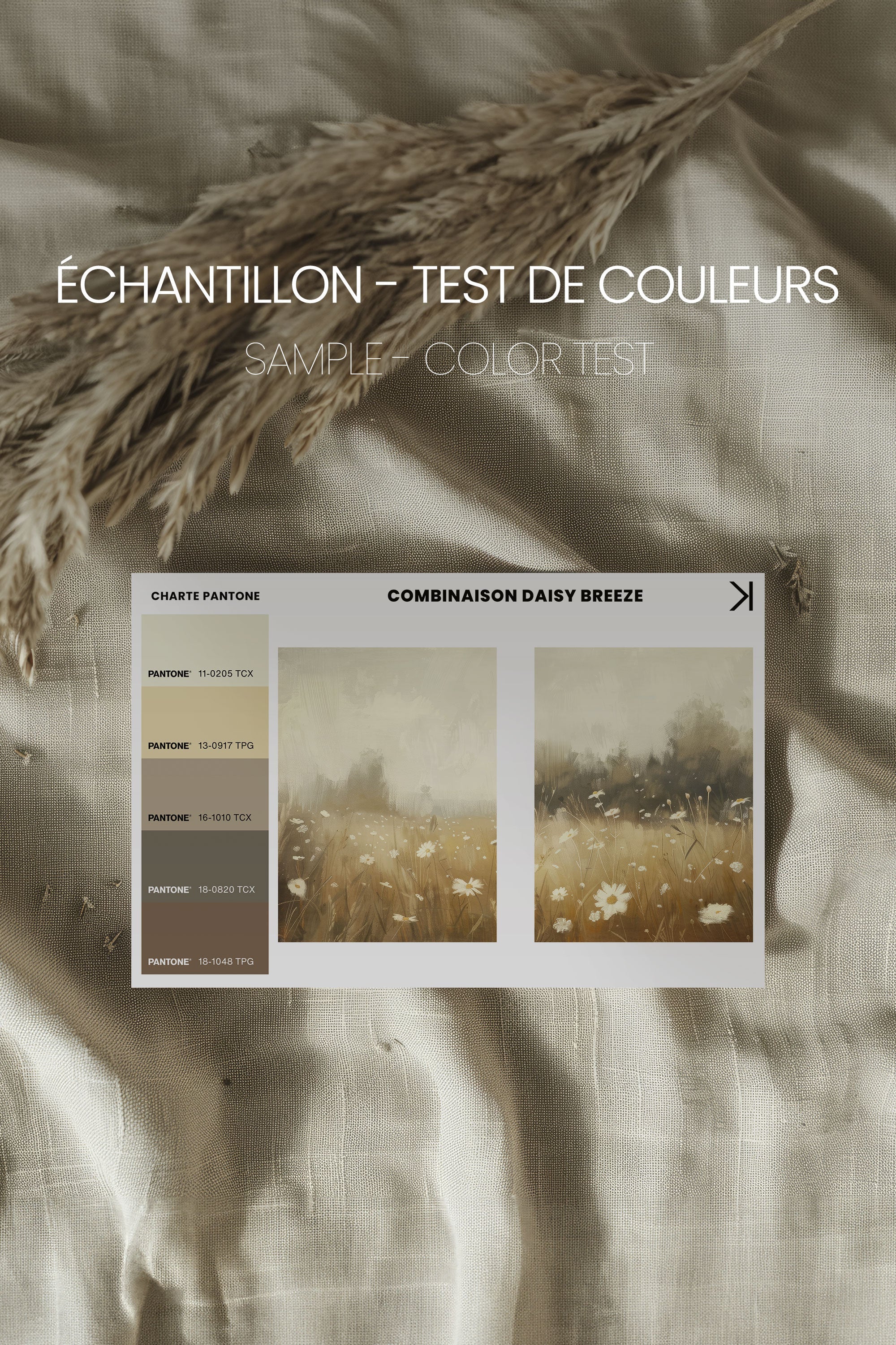 OLEKA CANVAS - COMBINAISON DAISY BREEZE, 2 Oeuvres sur toile étirée, encadré Brun Noyer