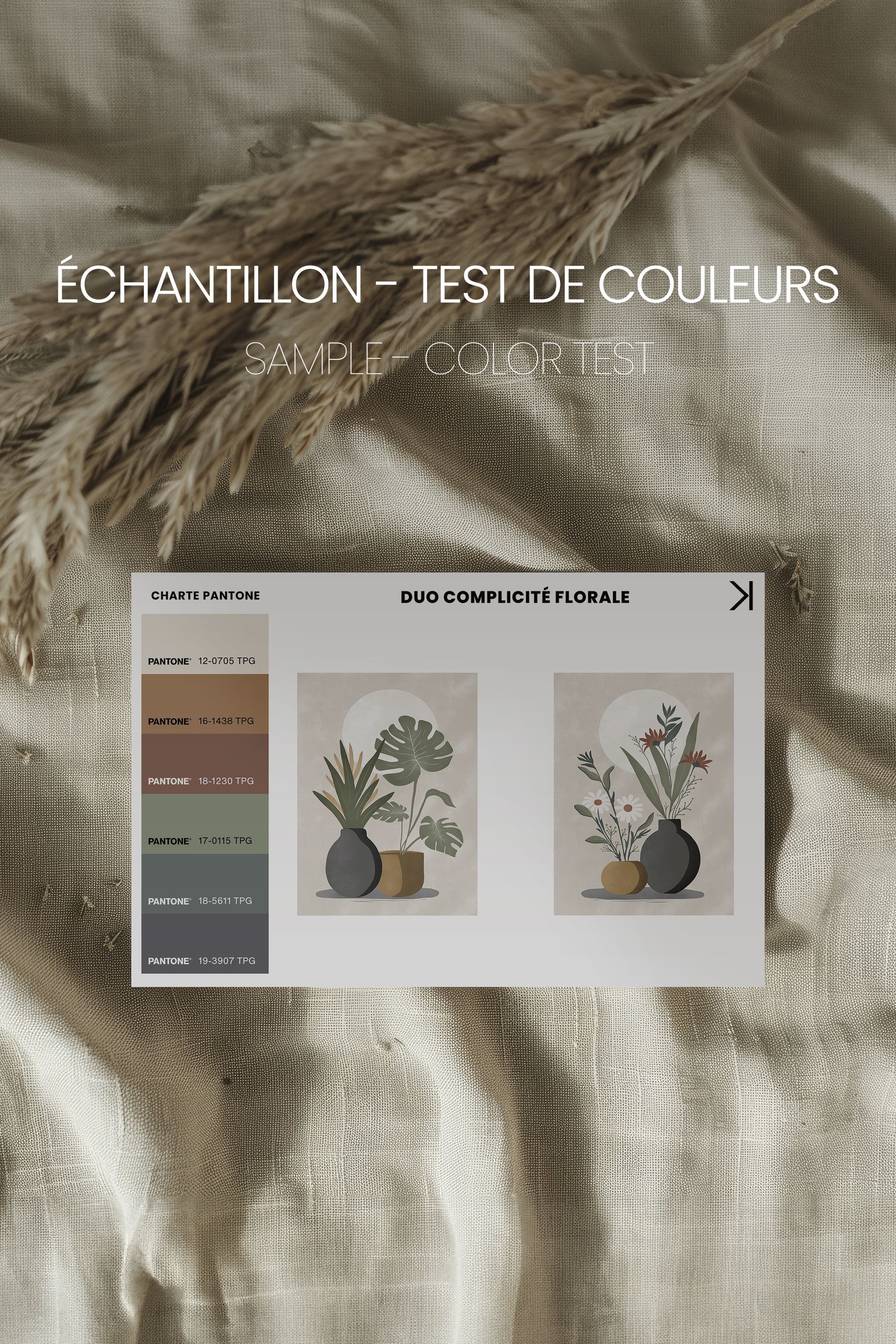OLEKA CANVAS - DUO COMPLICITÉ FLORALE, 2 Oeuvres sur toile étirée, encadré Blanc
