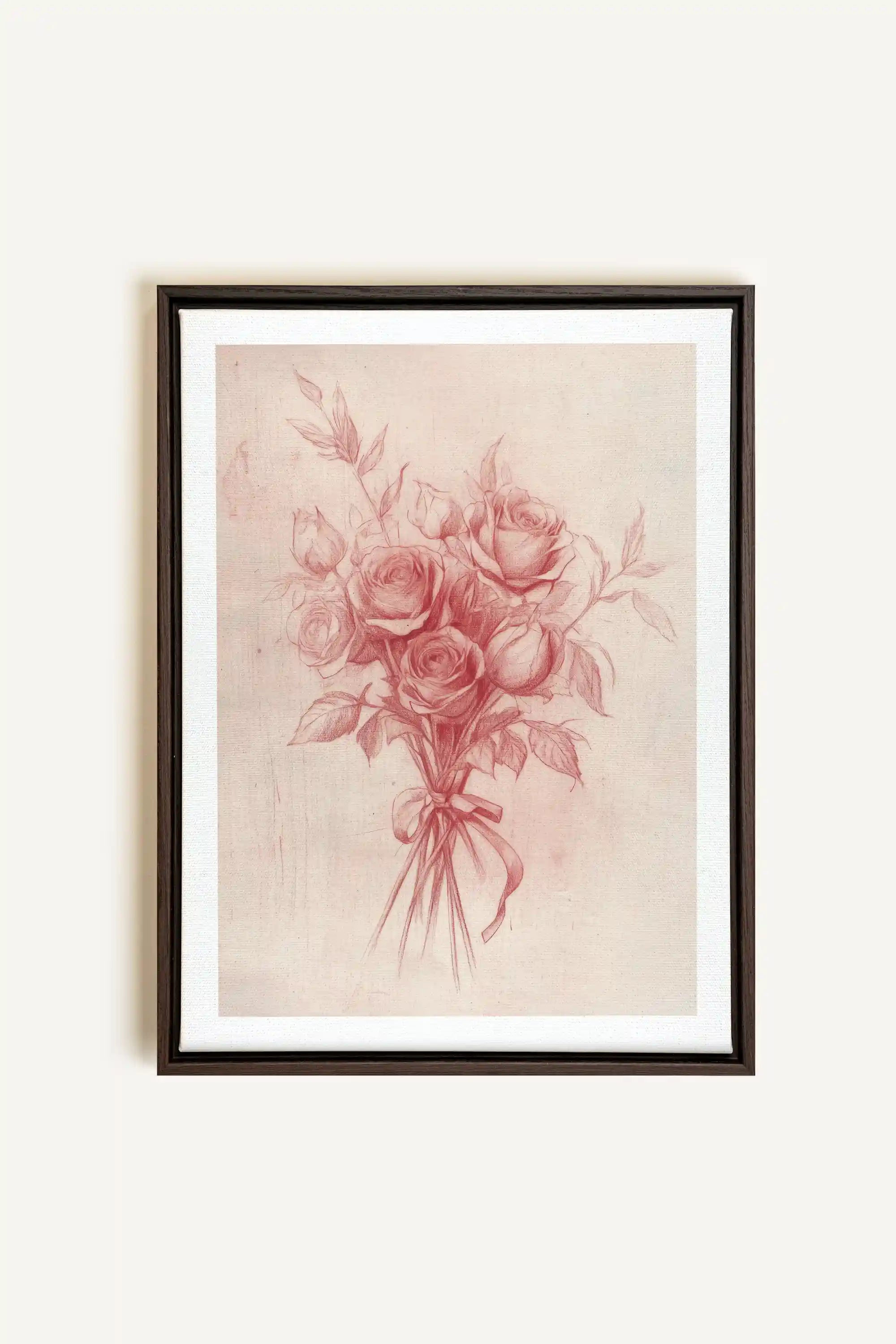ÉCLATS DE ROSES, Artwork on stretched canvas, framed in Walnut Brown