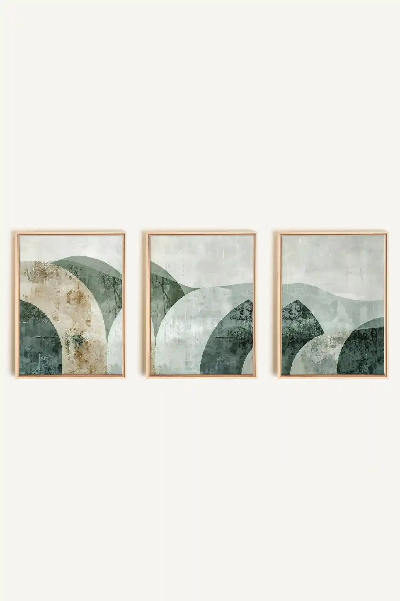 GREEN ELEGANCE TRIO, 3 Oeuvres sur toile étirée, encadré Naturel Clair
