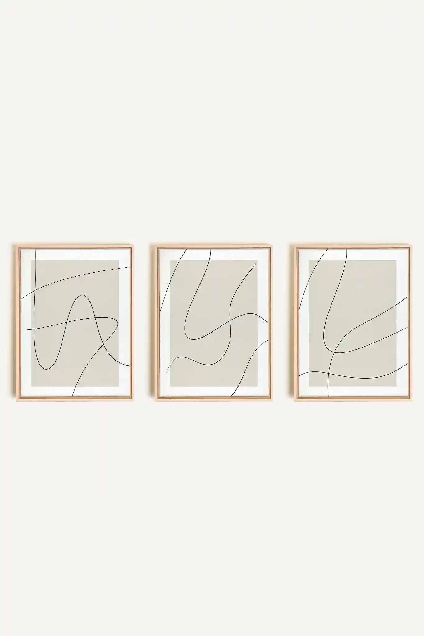 ELEGANT CURVES TRIO, 3 Oeuvres sur toile étirée, encadré Naturel Clair