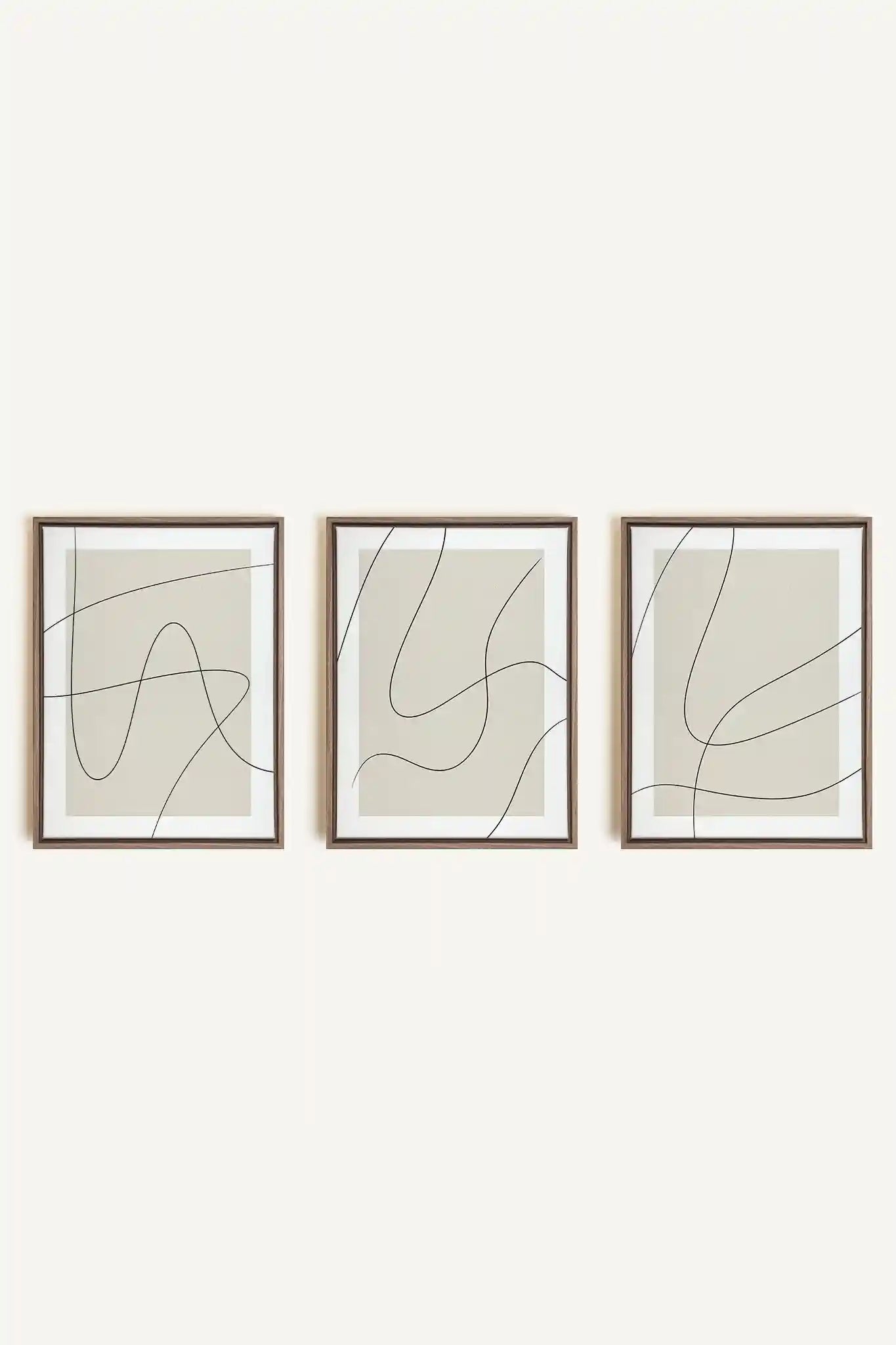 ELEGANT CURVES TRIO, 3 Oeuvres sur toile étirée, encadré Brun Chêne
