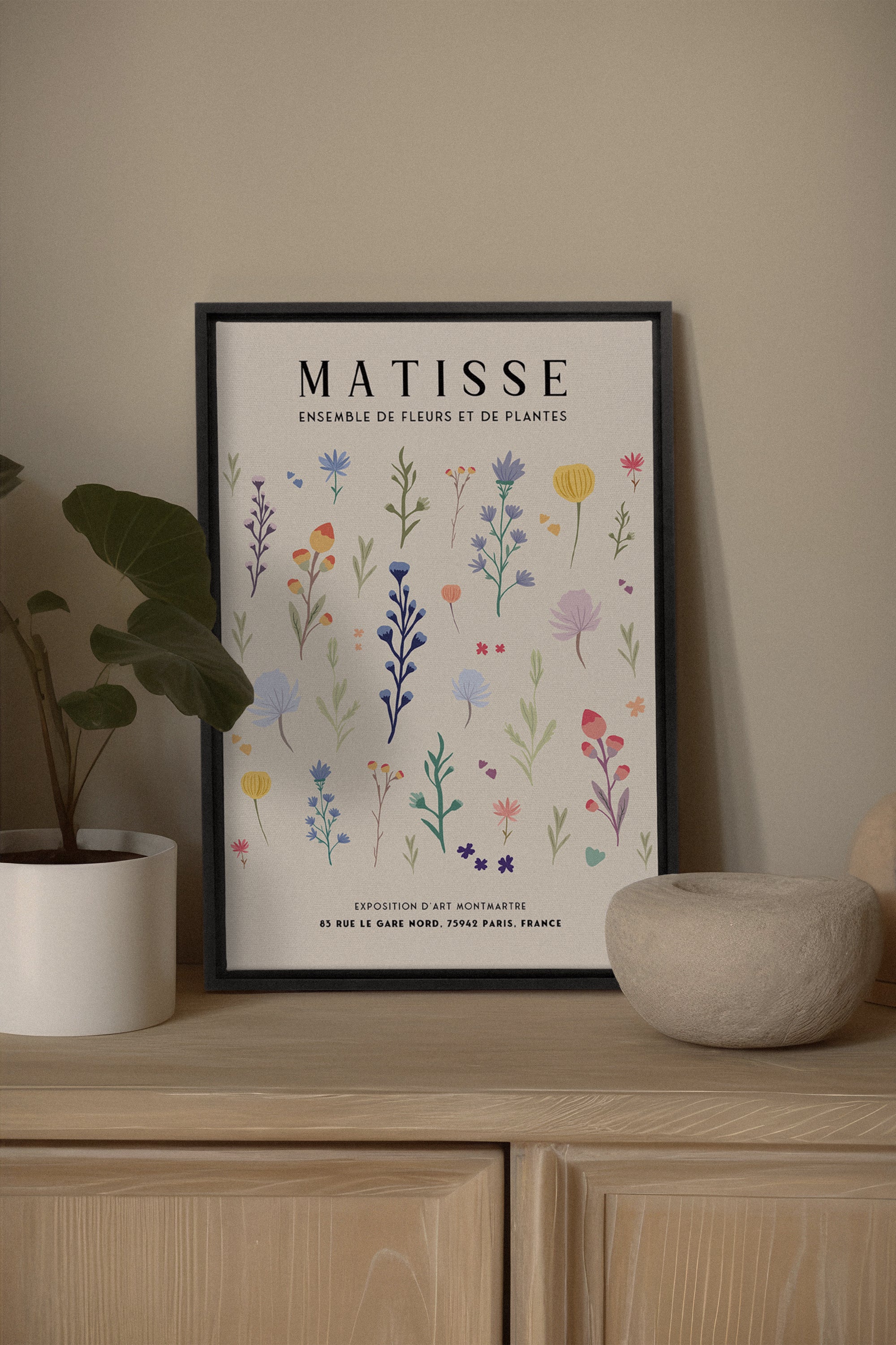 OLEKA CANVAS - ENSEMBLE DE FLEURS, Oeuvre sur toile étirée, encadré Noir