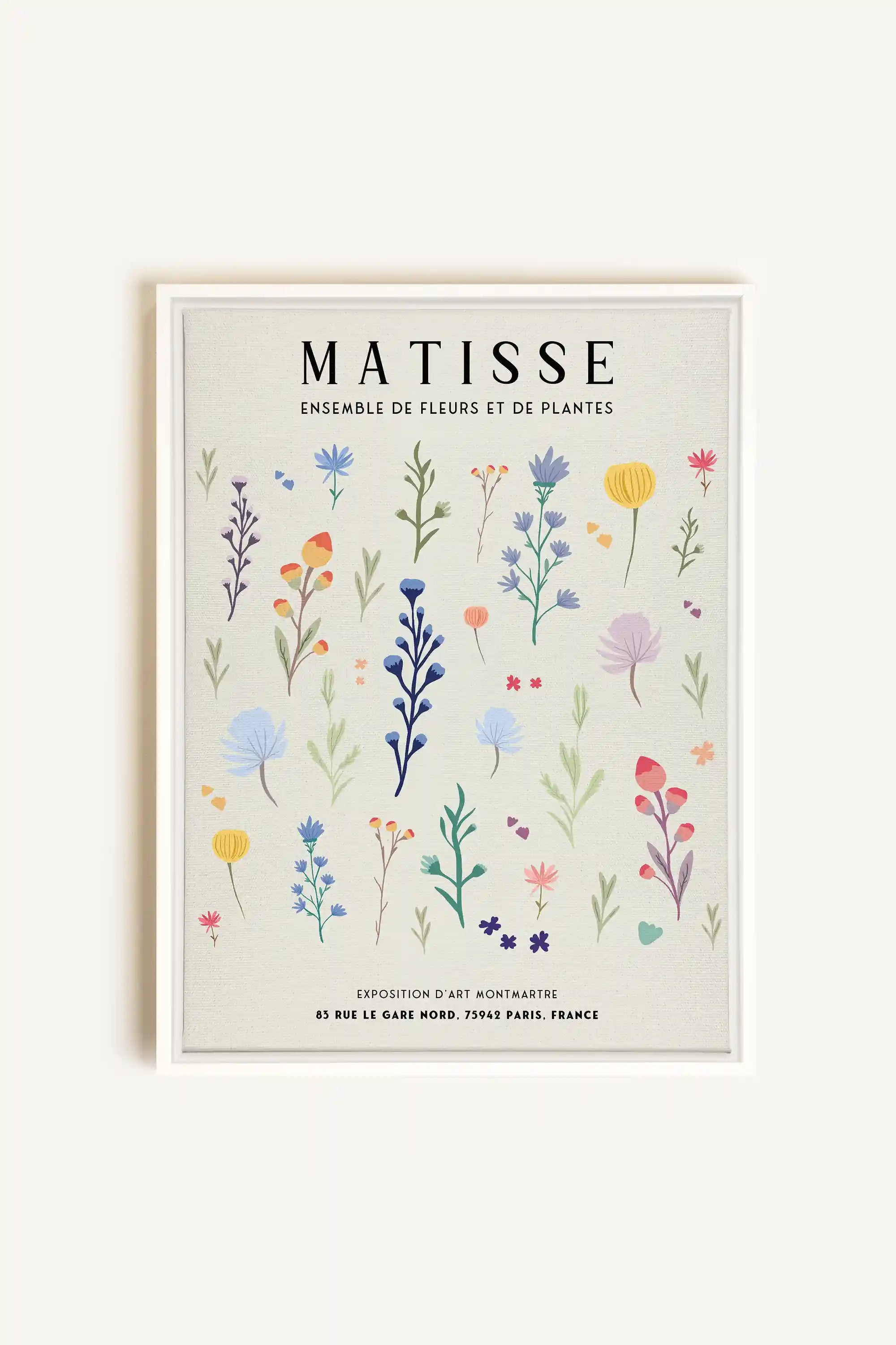 ENSEMBLE DE FLEURS, Oeuvre sur toile étirée, encadré Blanc