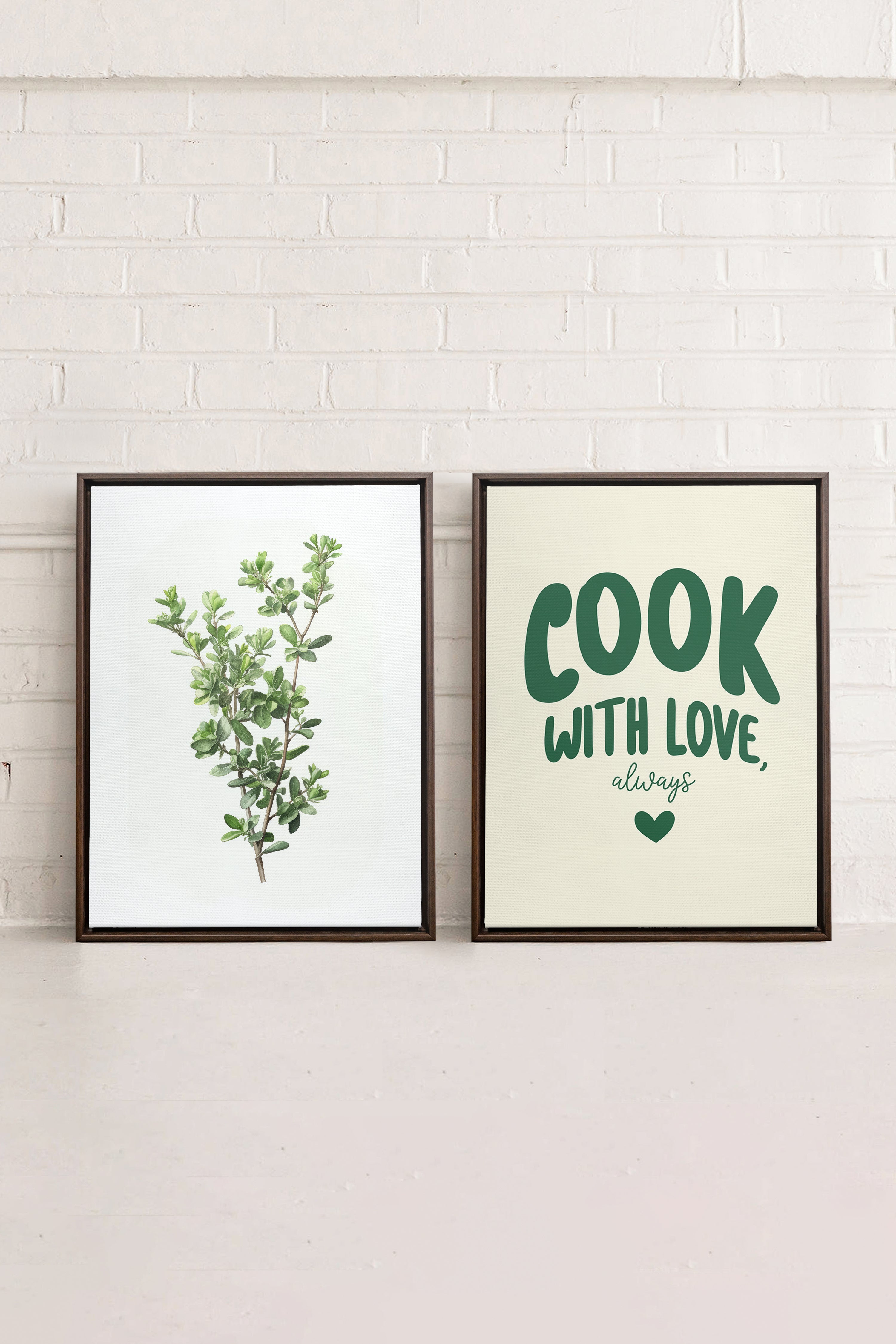 OLEKA CANVAS - COMBINAISON CUISINE, 2 Oeuvres sur toile étirée, encadré Brun Noyer