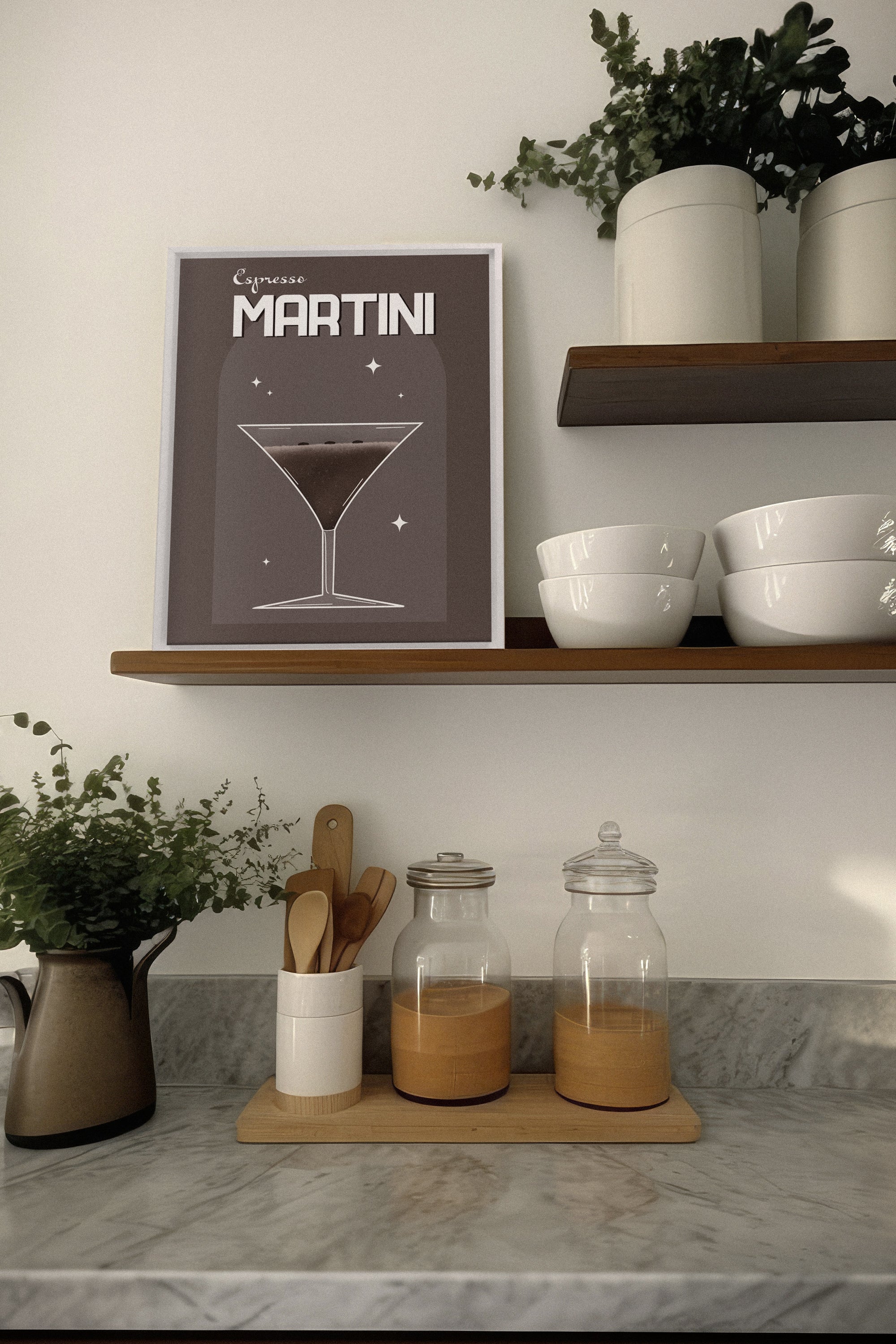 OLEKA CANVAS - ESPRESSO MARTINI, Oeuvre sur toile étirée, encadré Blanc