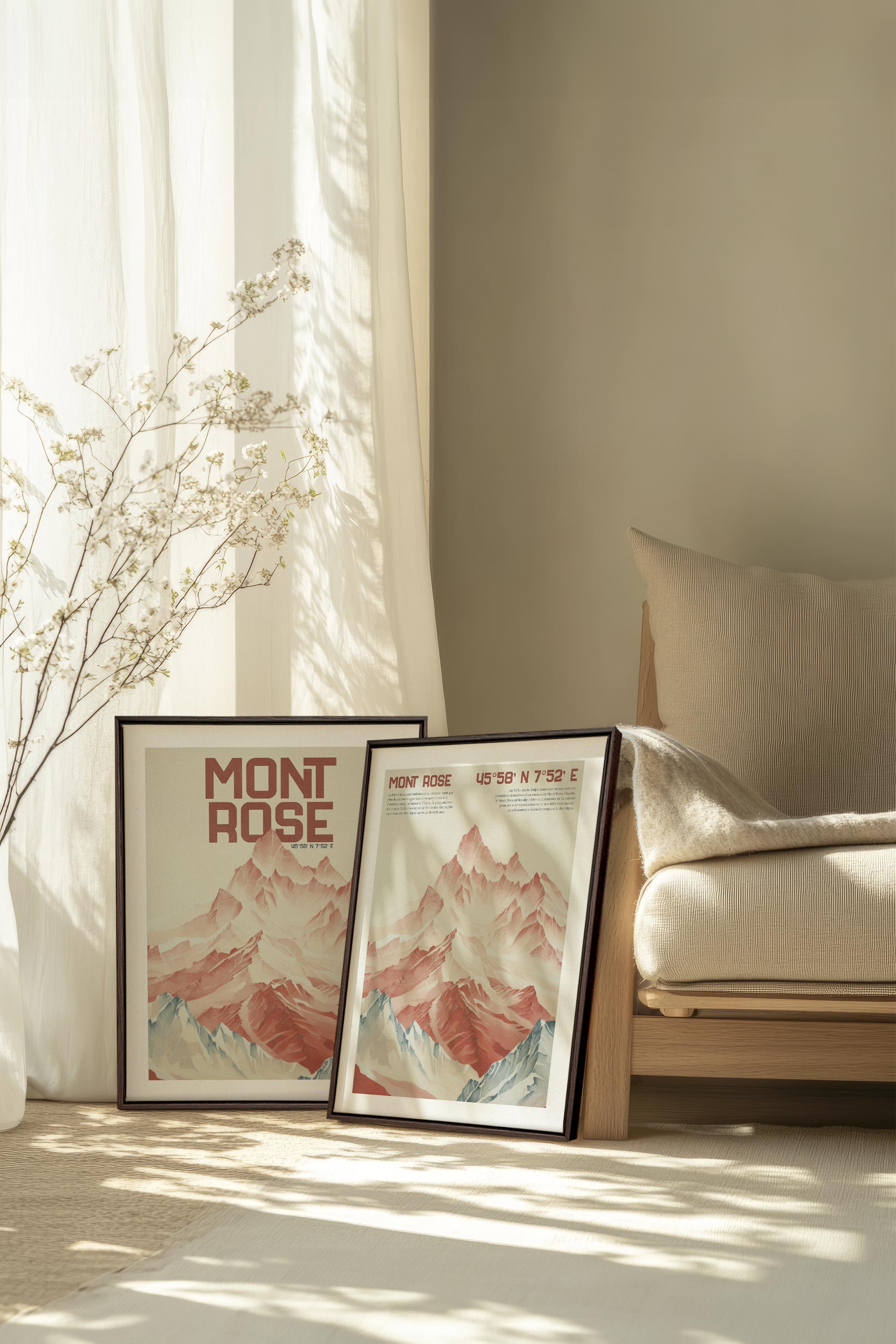 OLEKA CANVAS - DUO ROSE SUMMIT, 2 Oeuvres sur toile étirée, encadré Brun Noyer