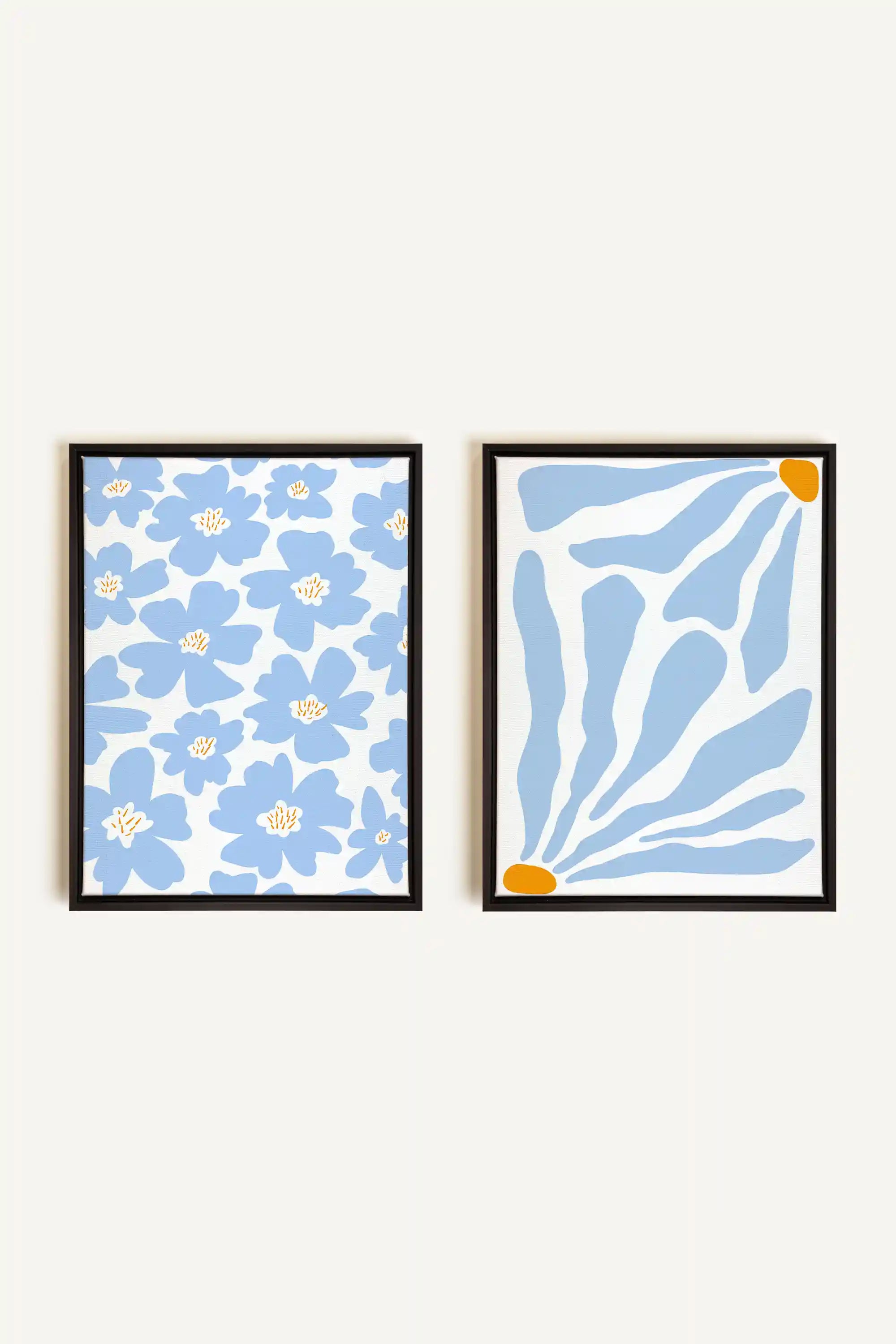 FANTAISIE BOTANIQUE, 2 Oeuvres sur toile étirée, encadré Noir