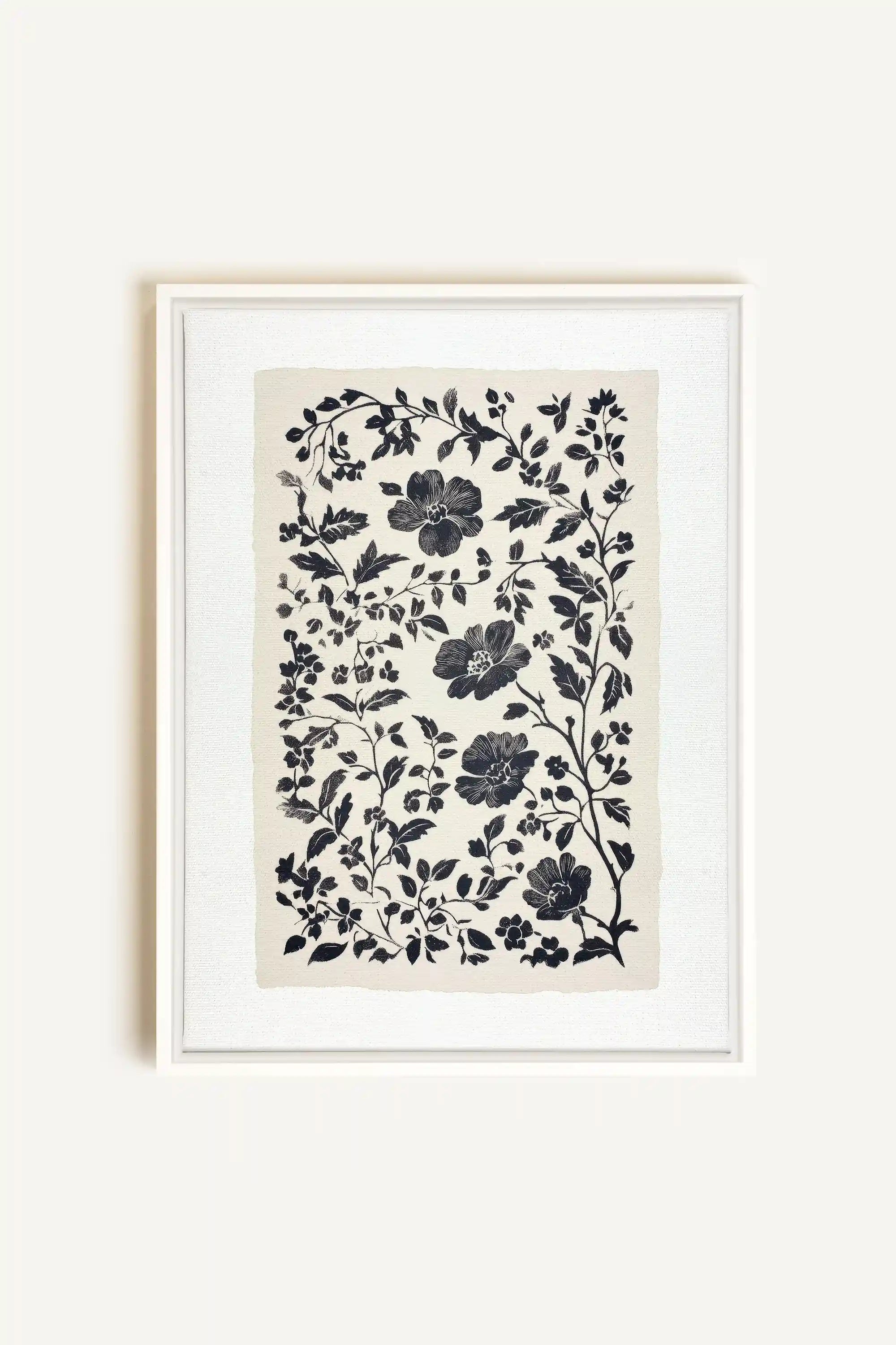 FLORAL SHADOW, Artwork on stretched canvas, framed in white