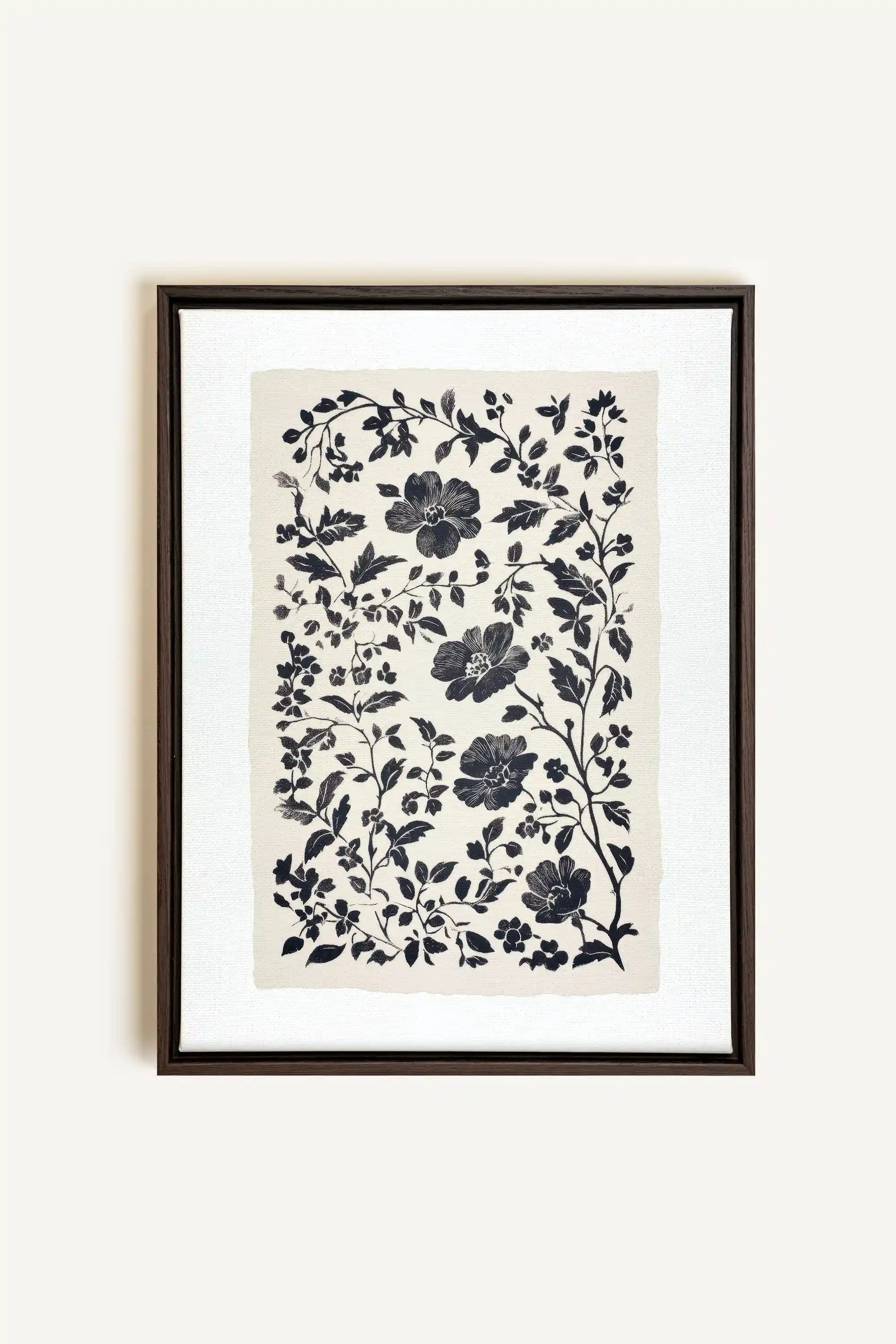 FLORAL SHADOW, Artwork on stretched canvas, framed in Walnut Brown