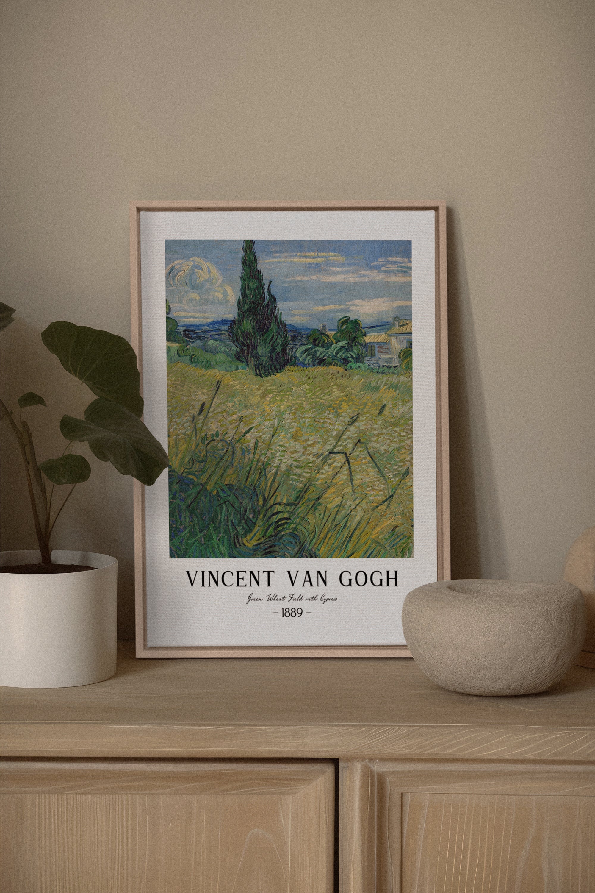 OLEKA CANVAS - GREEN WHEAT FIELD, Oeuvre sur toile étirée, encadré Naturel Clair