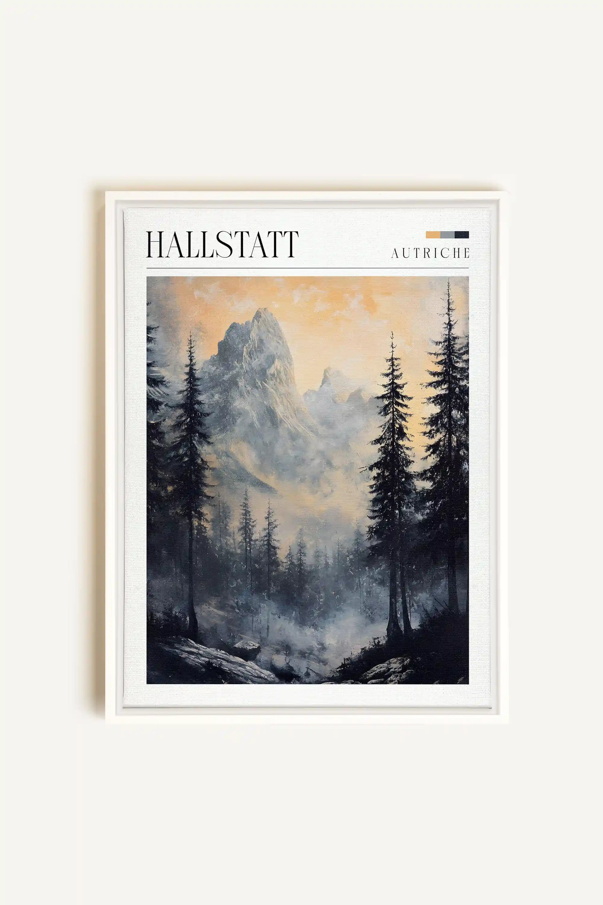 HALLSTATT, Artwork on stretched canvas, framed in white