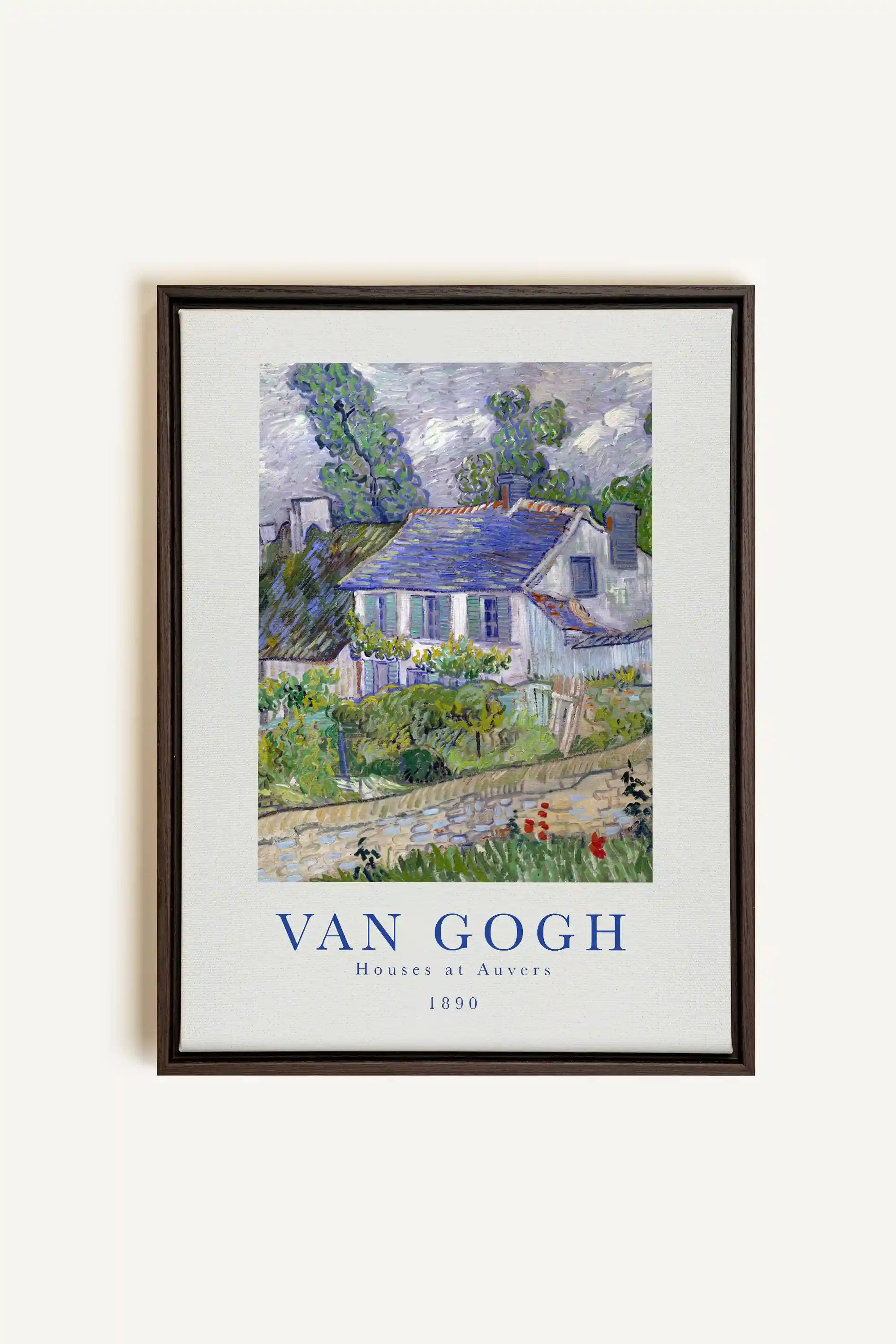 HOUSES AT AUVERS, Artwork on stretched canvas, framed in Walnut Brown