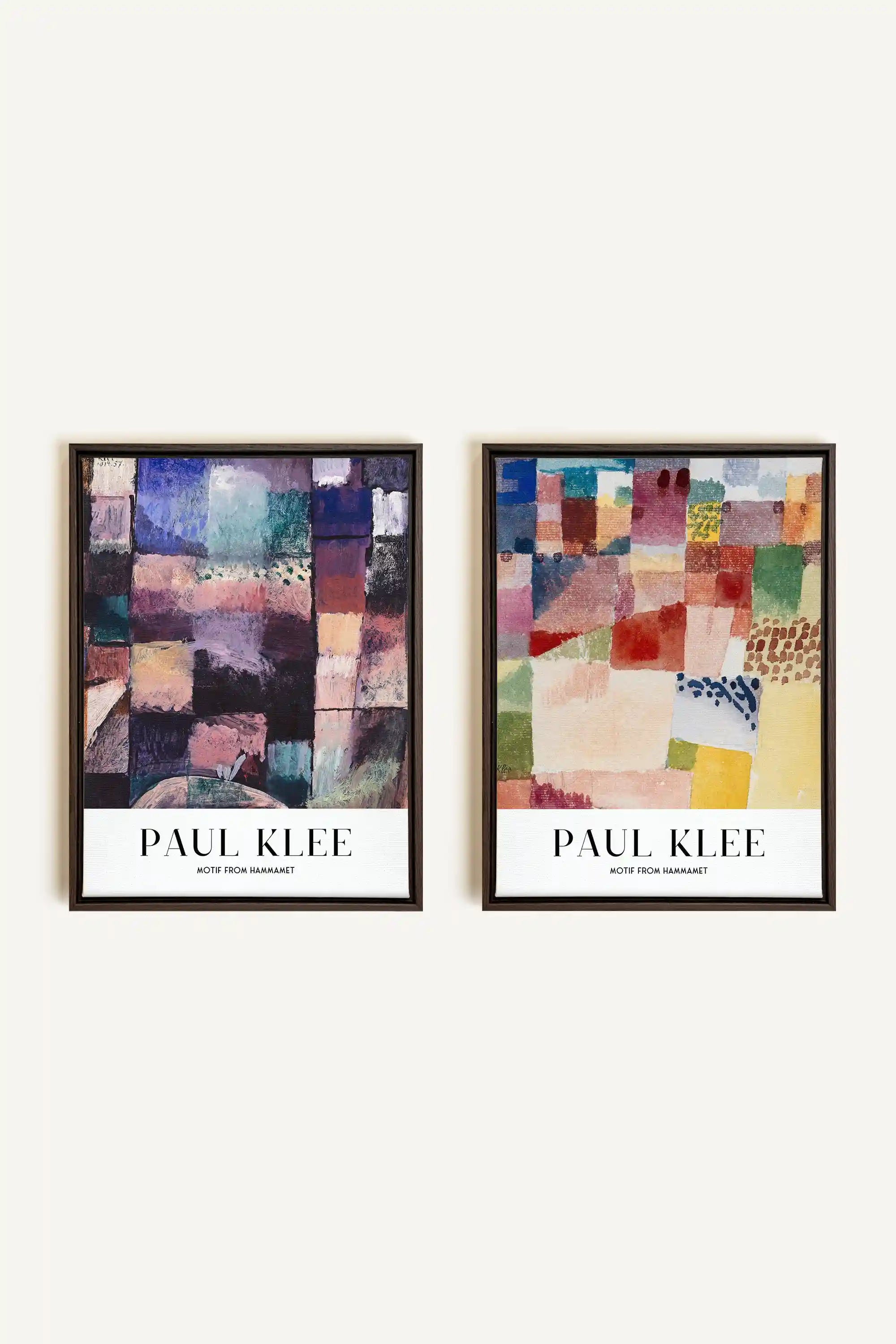 DUO PAUL KLEE, 2 Works on stretched canvas, framed in Walnut Brown