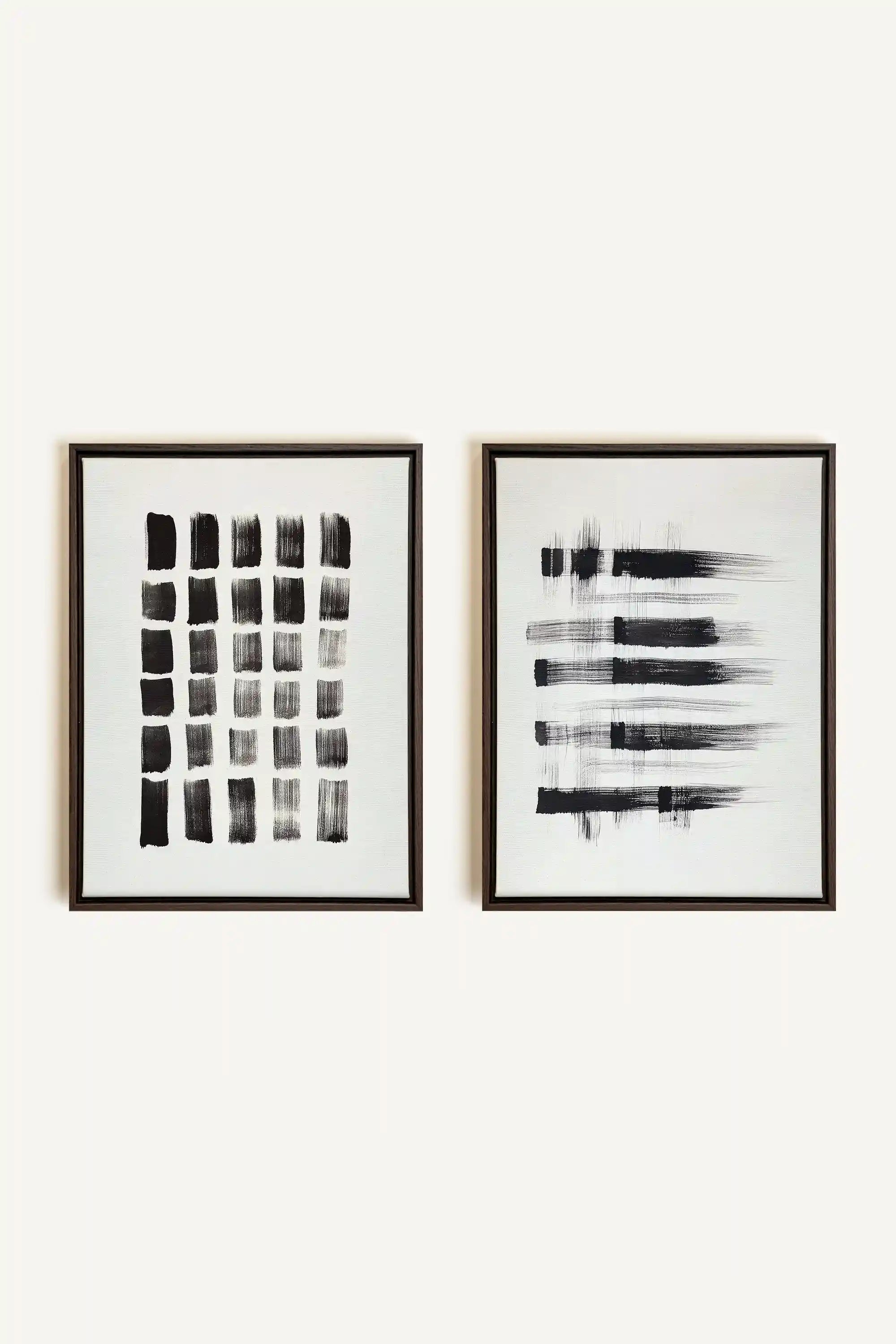 LINEAR CONTRAST DUO, 2 Works on stretched canvas, framed in Walnut Brown