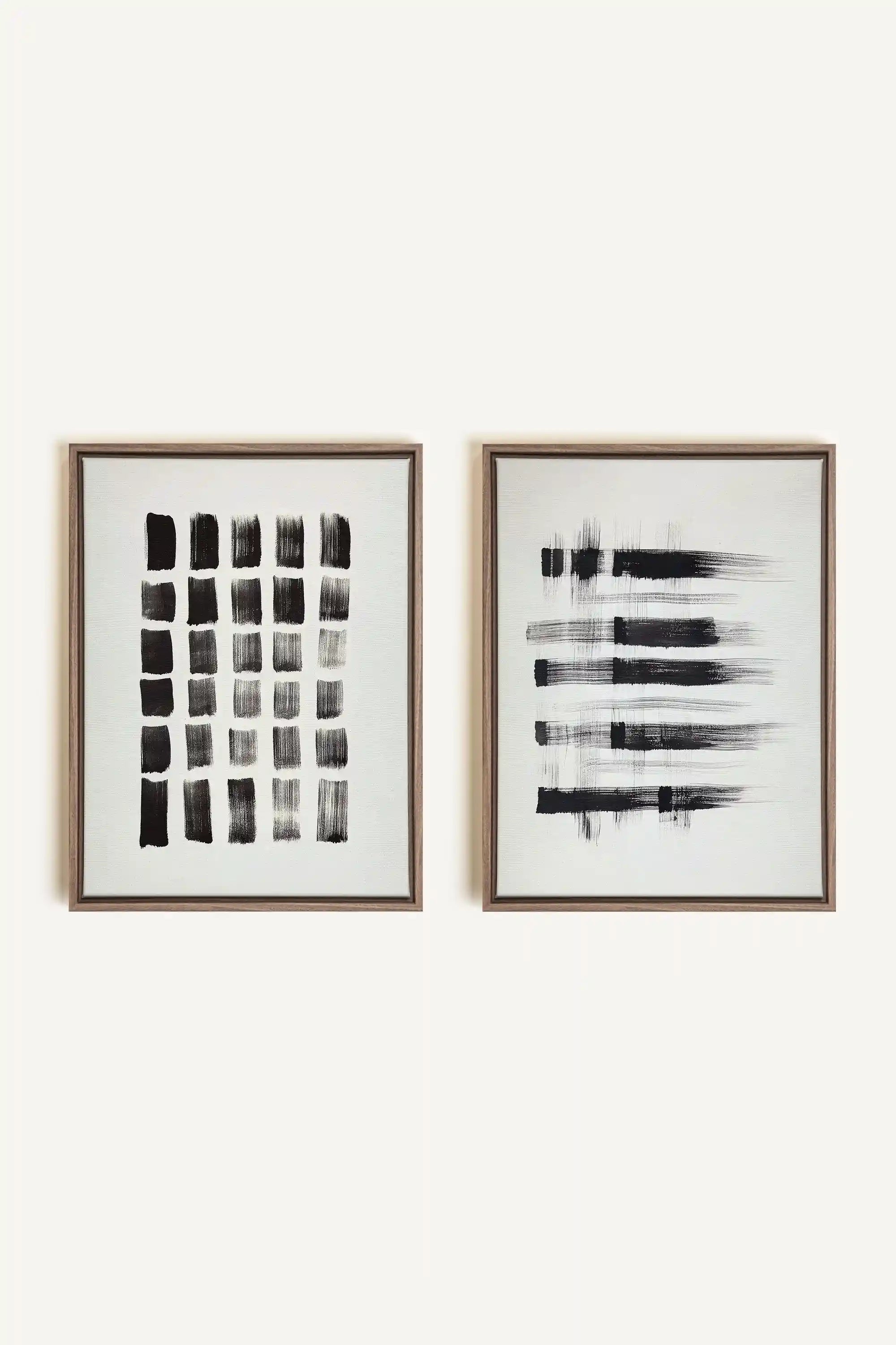 LINEAR CONTRAST DUO, 2 Works on stretched canvas, framed Oak Brown