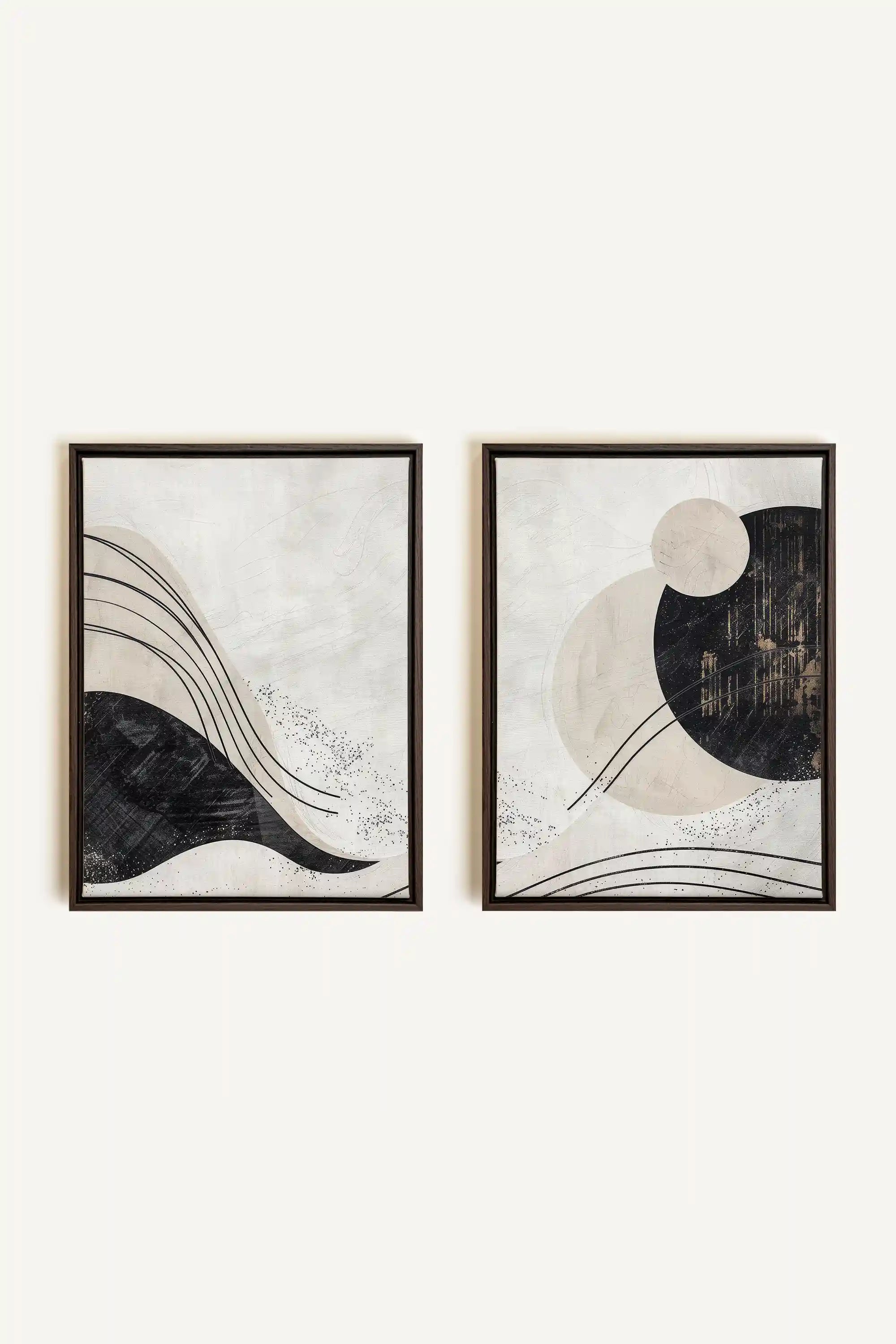 MINIMALIST UNIVERSE DUO, 2 Oeuvres sur toile étirée, encadré Brun Noyer
