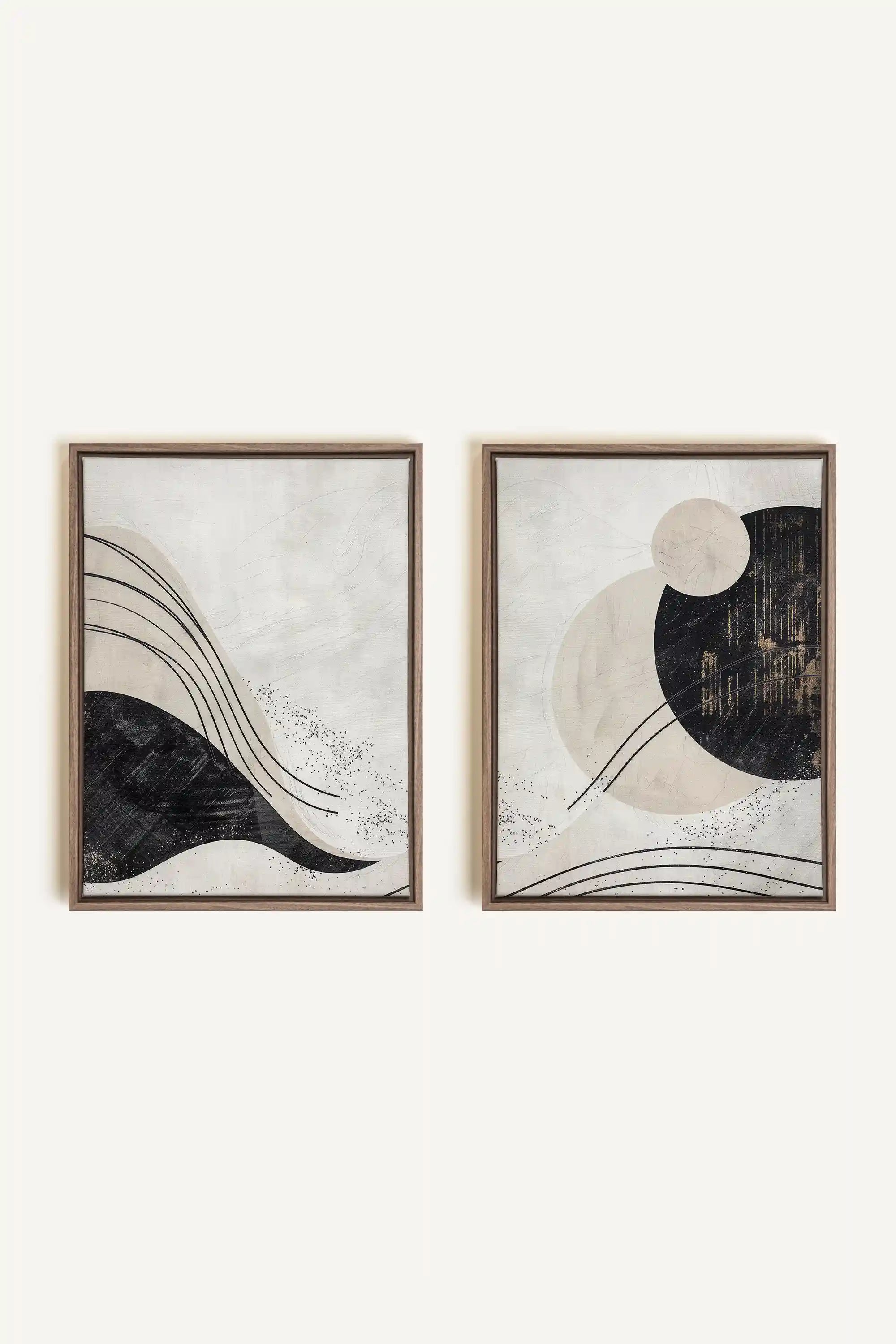 MINIMALIST UNIVERSE DUO, 2 Oeuvres sur toile étirée, encadré Brun Chêne