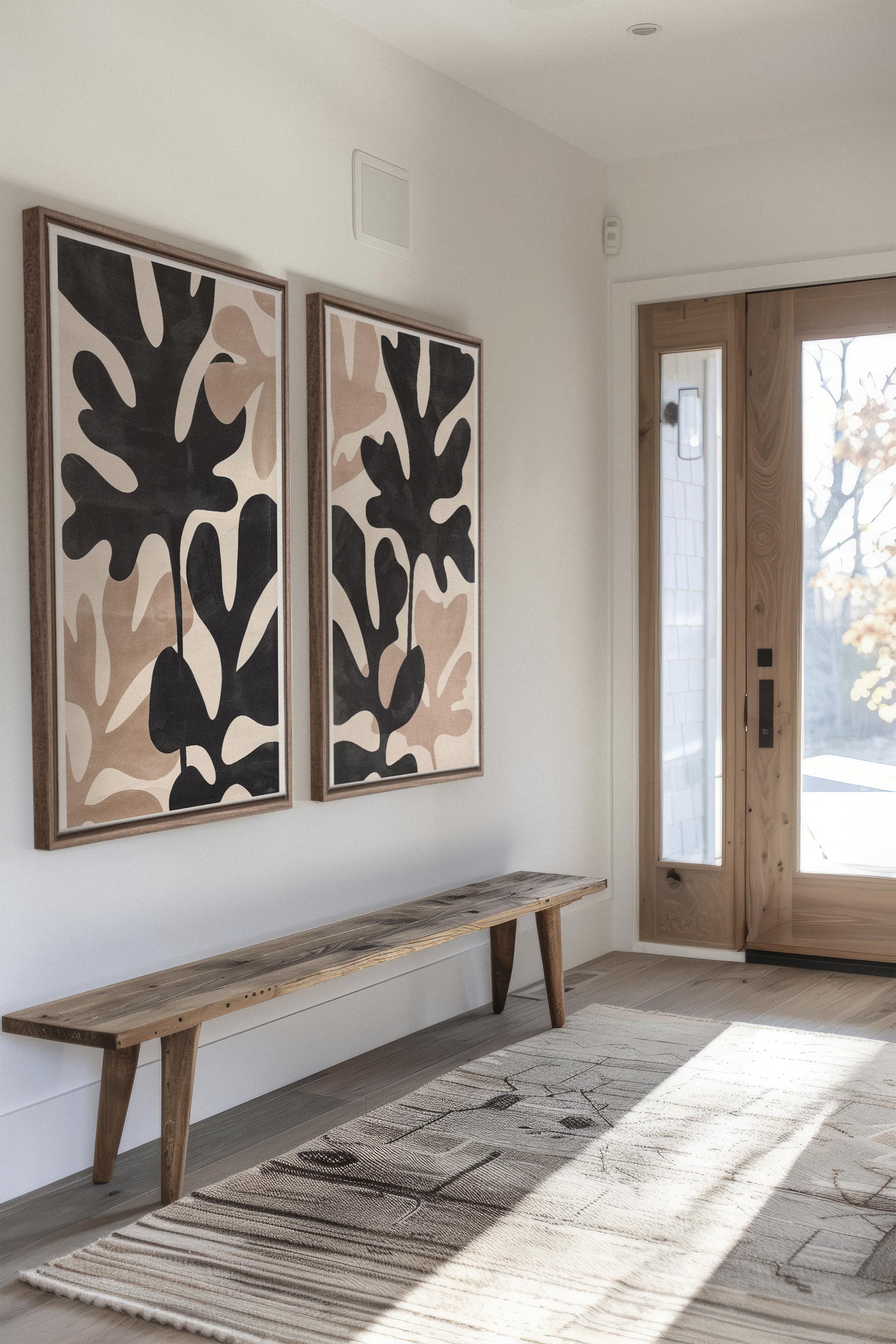 OLEKA CANVAS - ORGANIC SHADOWS DUO, 2 Oeuvres sur toile étirée, encadré Brun Chêne