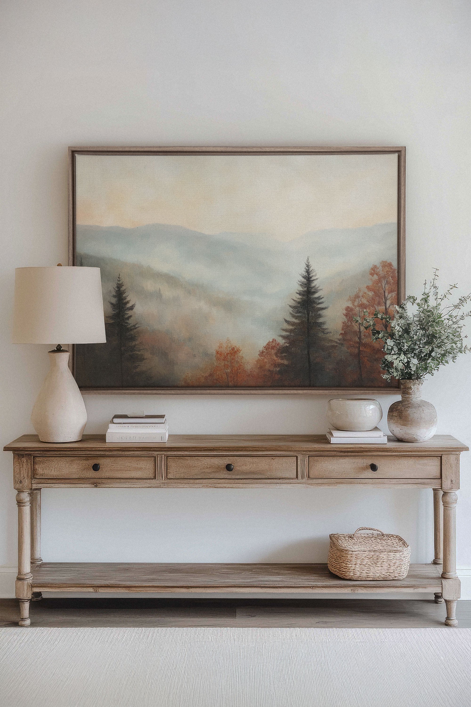 OLEKA CANVAS - MOUNTAIN MORNING, Oeuvre sur toile étirée, encadré Brun Chêne