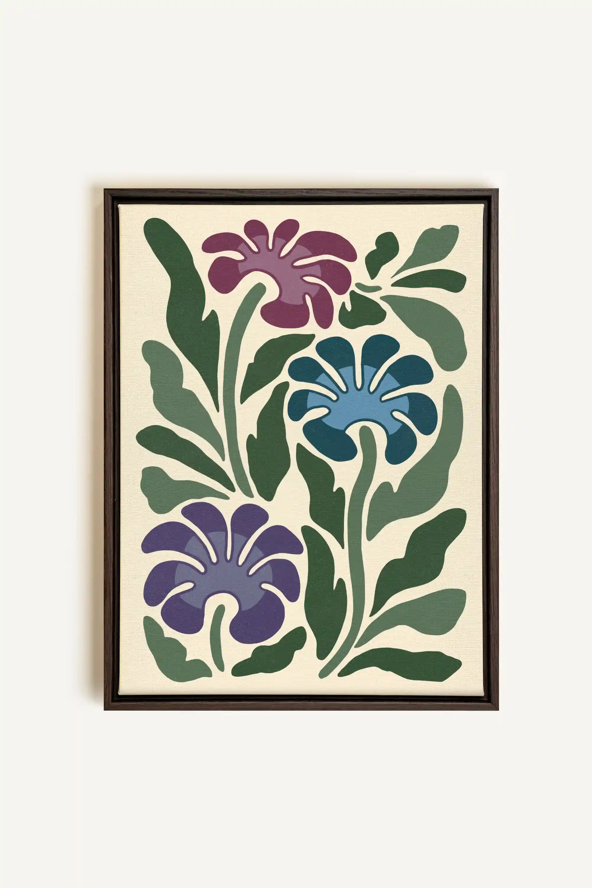 MYSTIC AZURE BLOOMS, Oeuvre sur toile étirée, encadré Brun Noyer