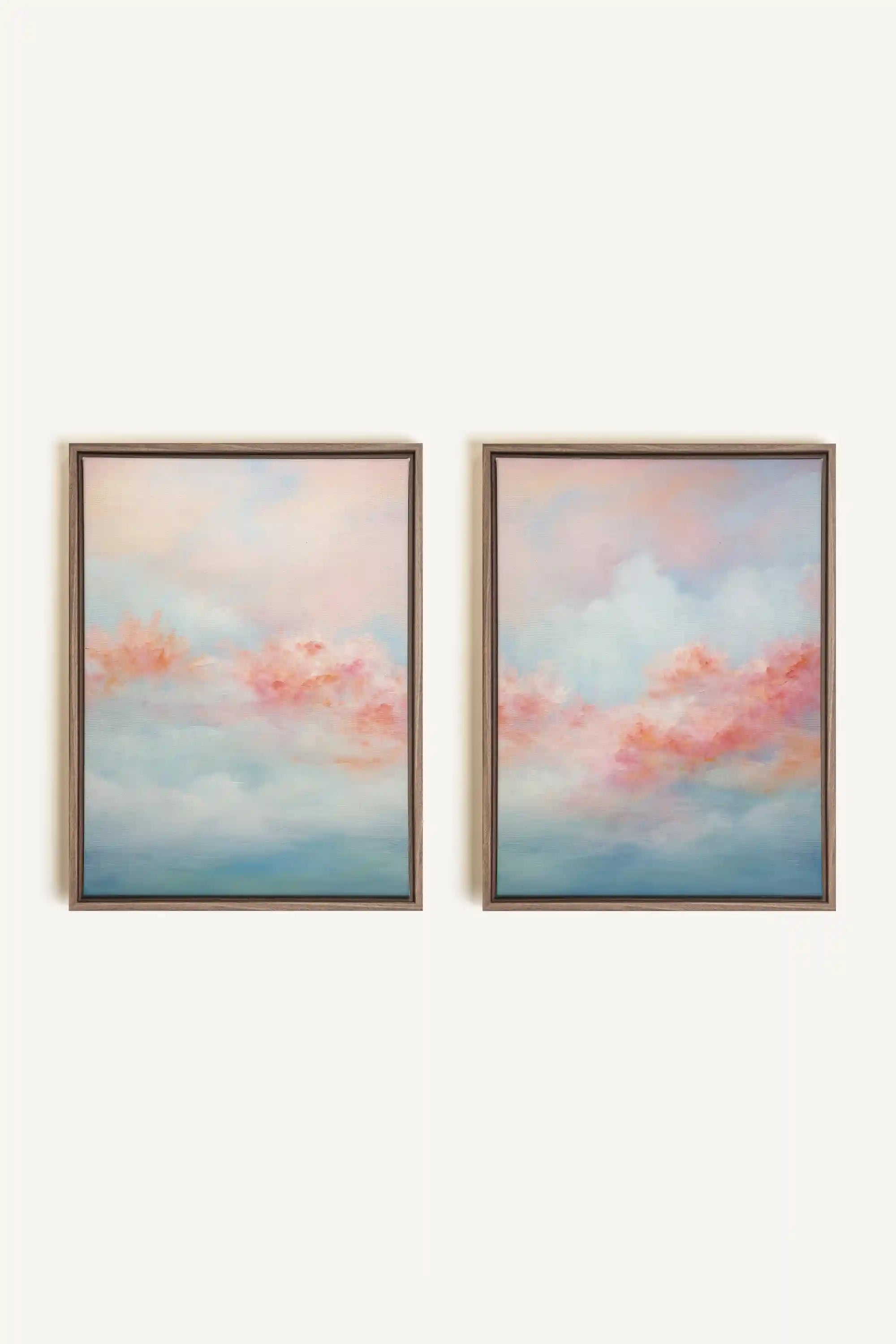 MYSTIC SUNSET DUO, 2 Works on stretched canvas, framed Oak Brown
