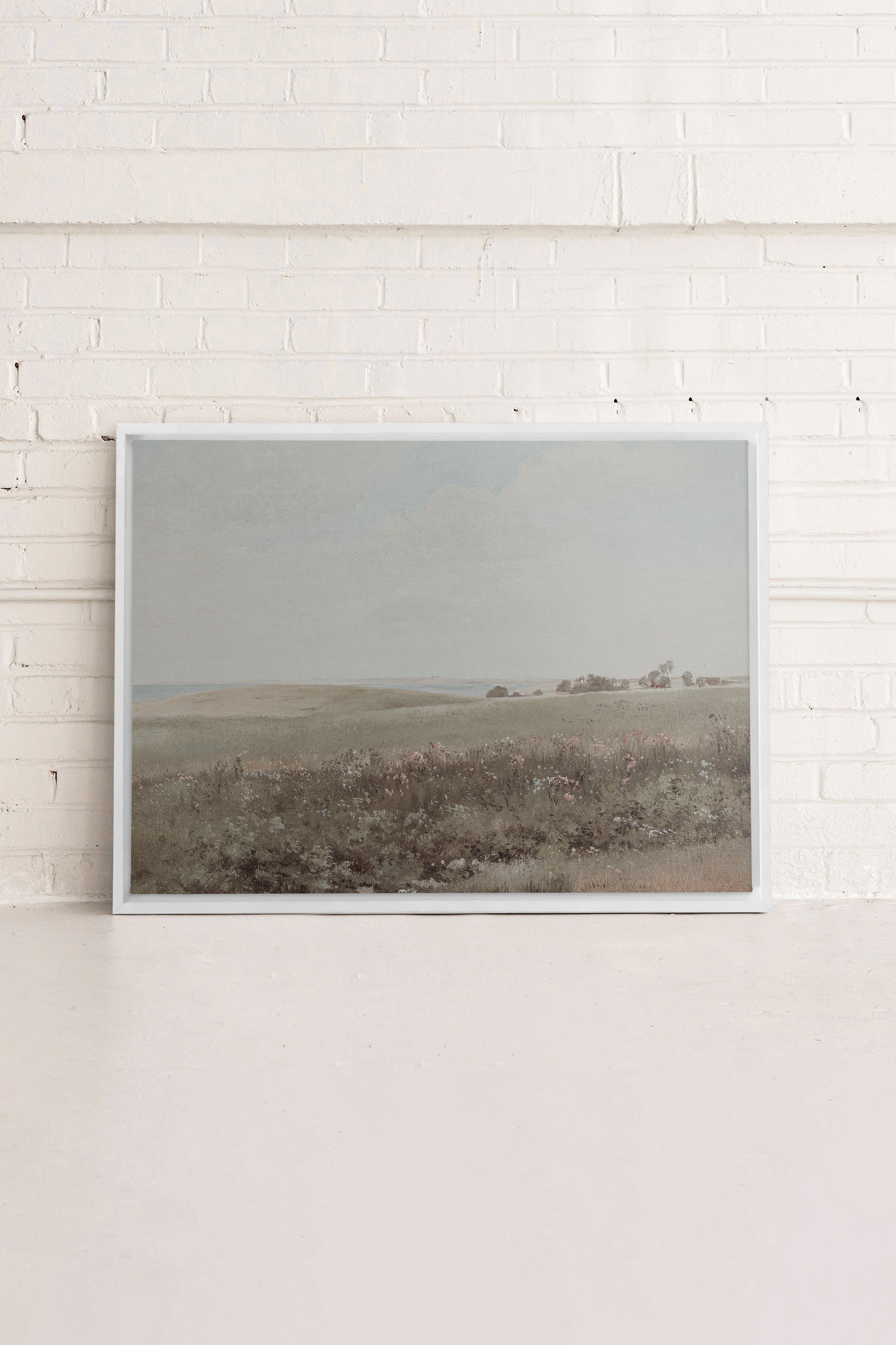 OLEKA CANVAS - MUTED GREEN MEADOW, Oeuvre sur toile étirée, encadré Blanc