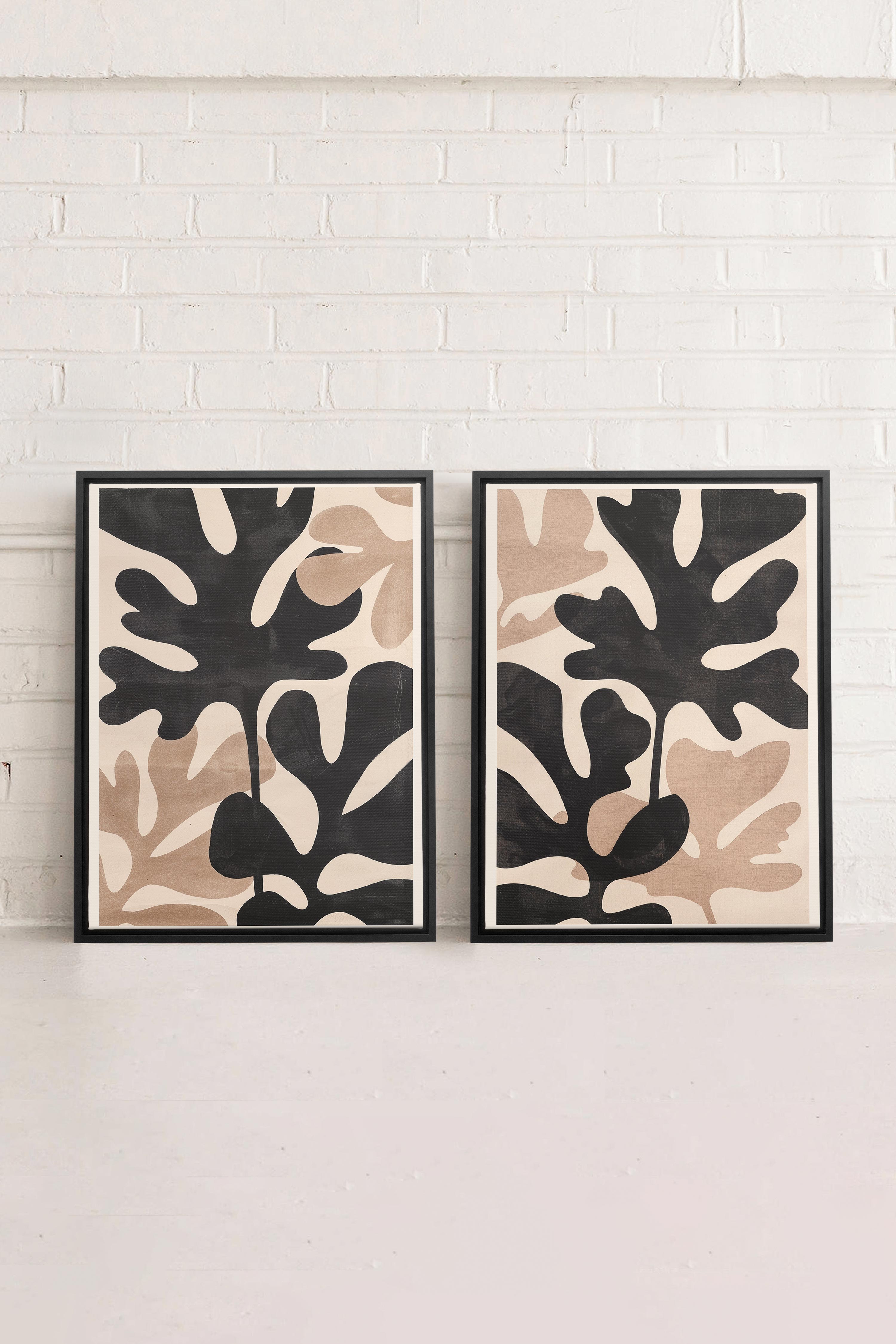 OLEKA CANVAS - ORGANIC SHADOWS DUO, 2 Oeuvres sur toile étirée, encadré Noir