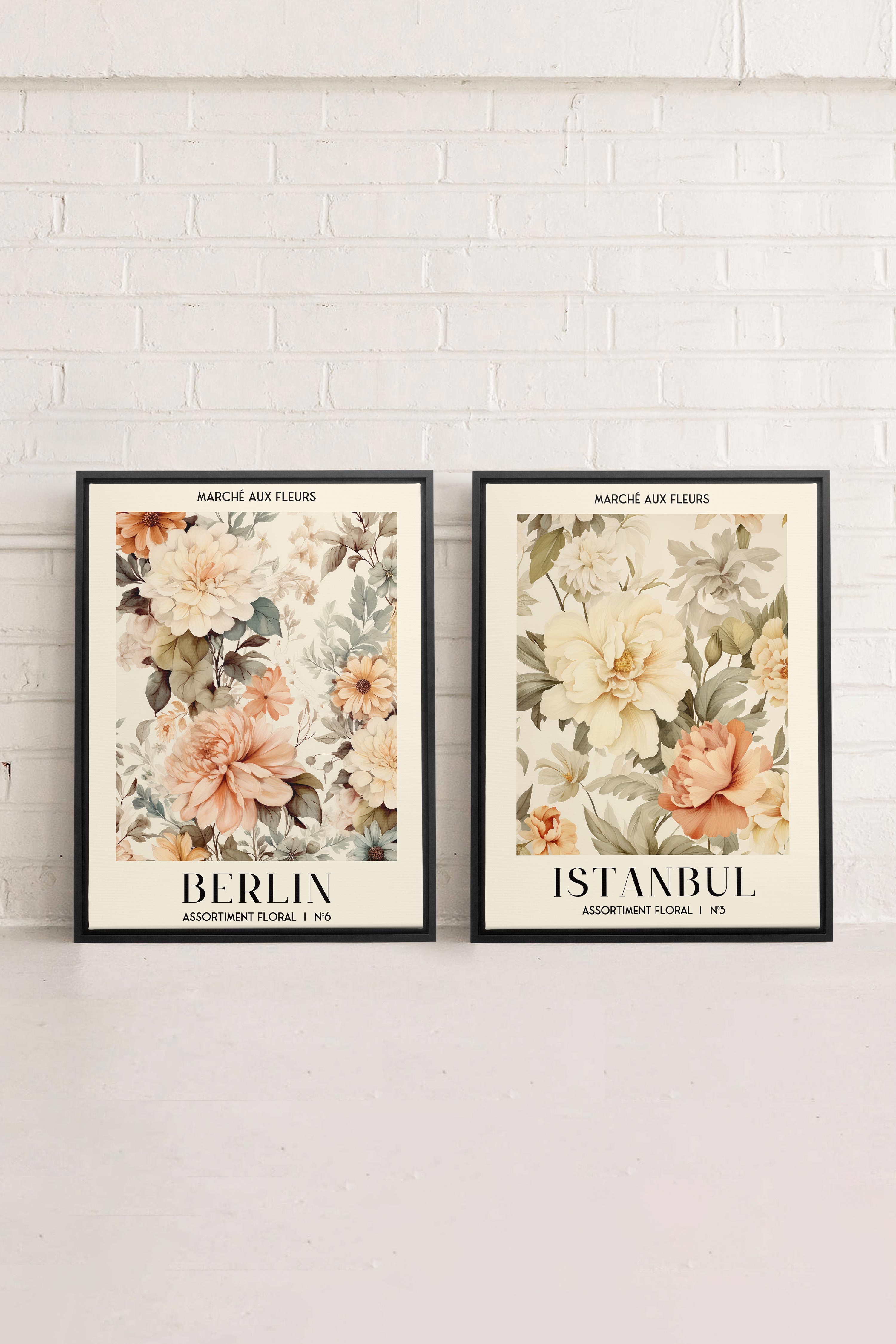 OLEKA CANVAS - DUO ASSORTIMENT FLORAL, 2 Oeuvres sur toile étirée, encadré Noir