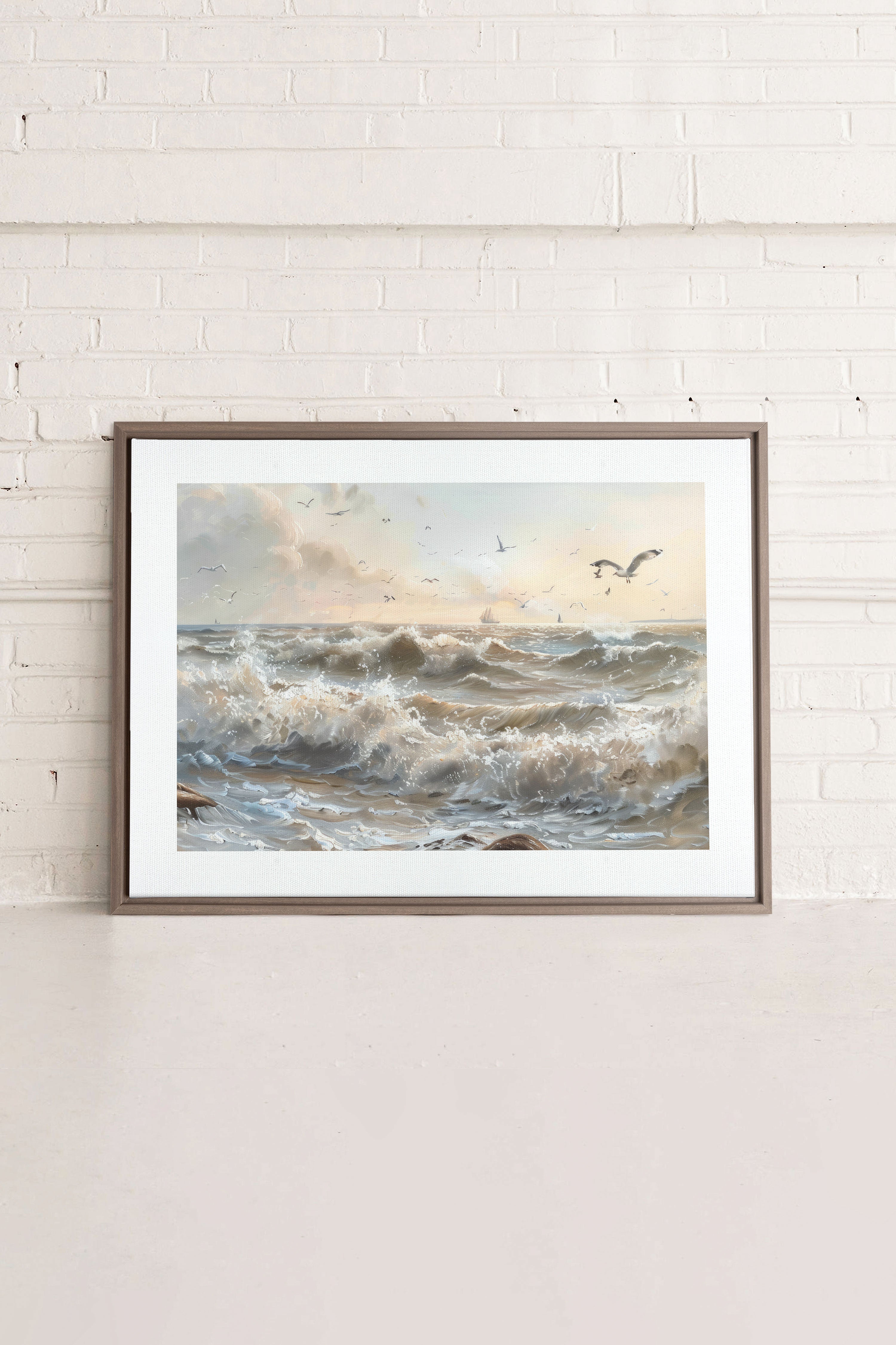 OLEKA CANVAS - JOURNEY OF WAVES, Oeuvre sur toile étirée, encadré Brun Chêne