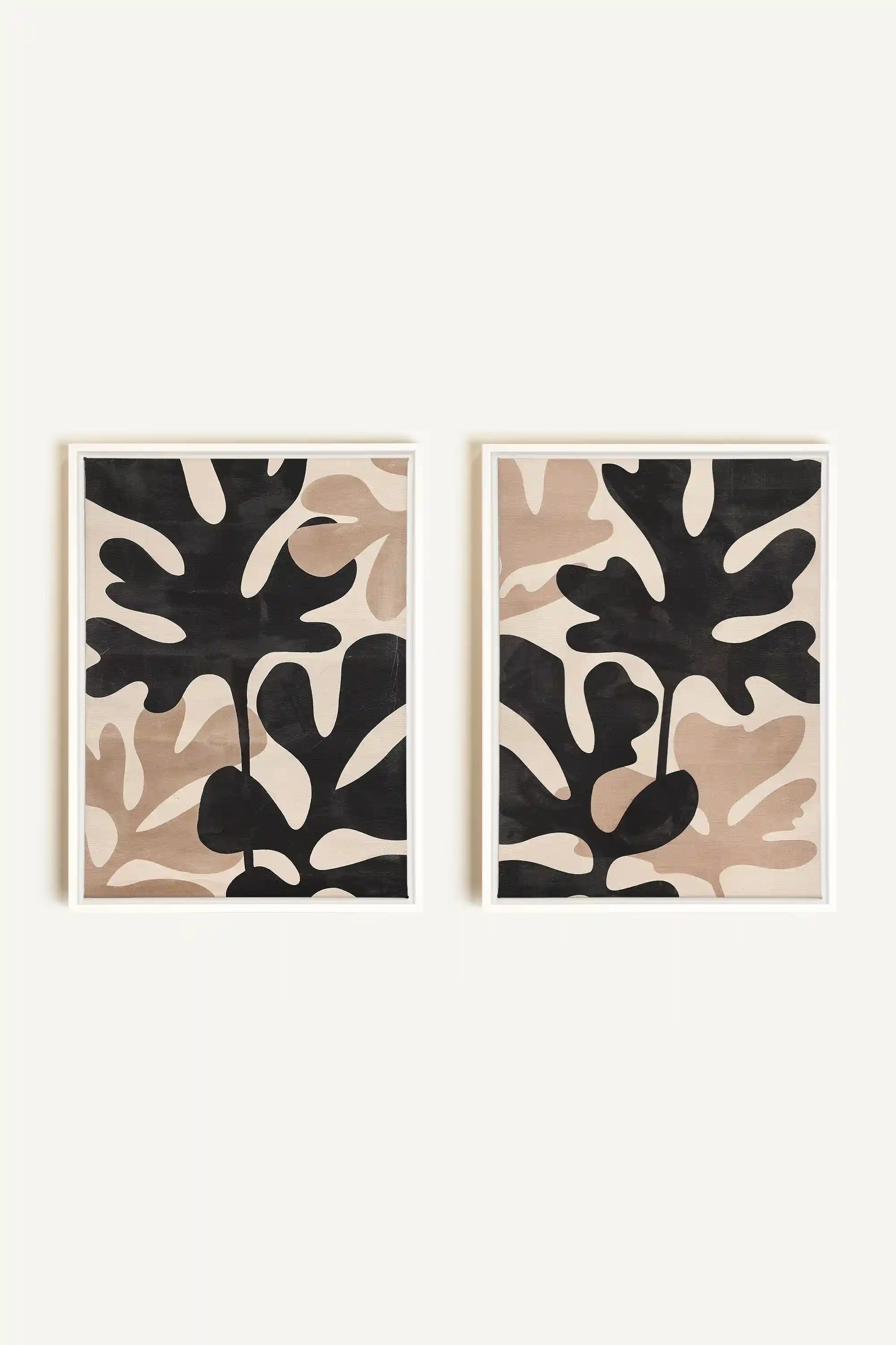 ORGANIC SHADOWS DUO, 2 Works on stretched canvas, framed in white