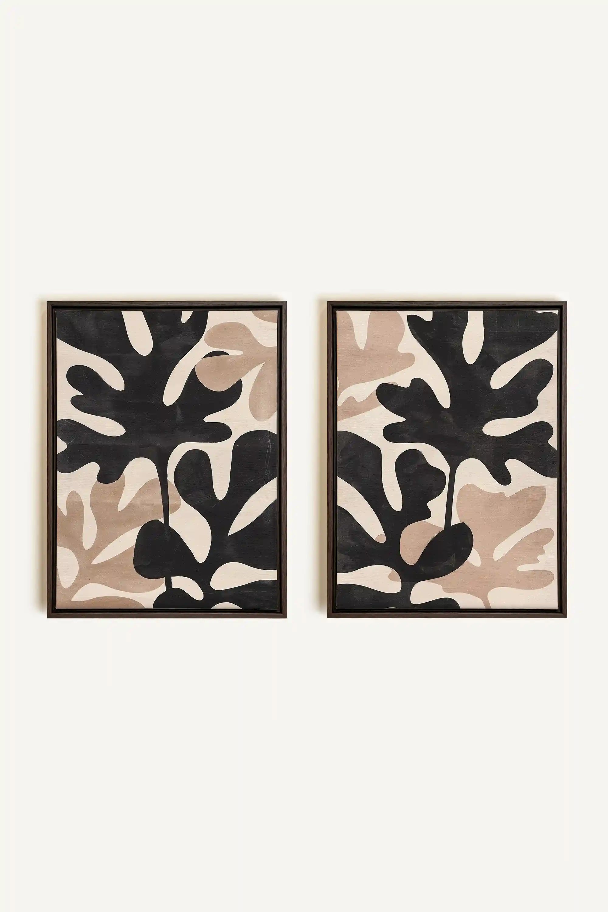 ORGANIC SHADOWS DUO, 2 Works on stretched canvas, framed in Walnut Brown
