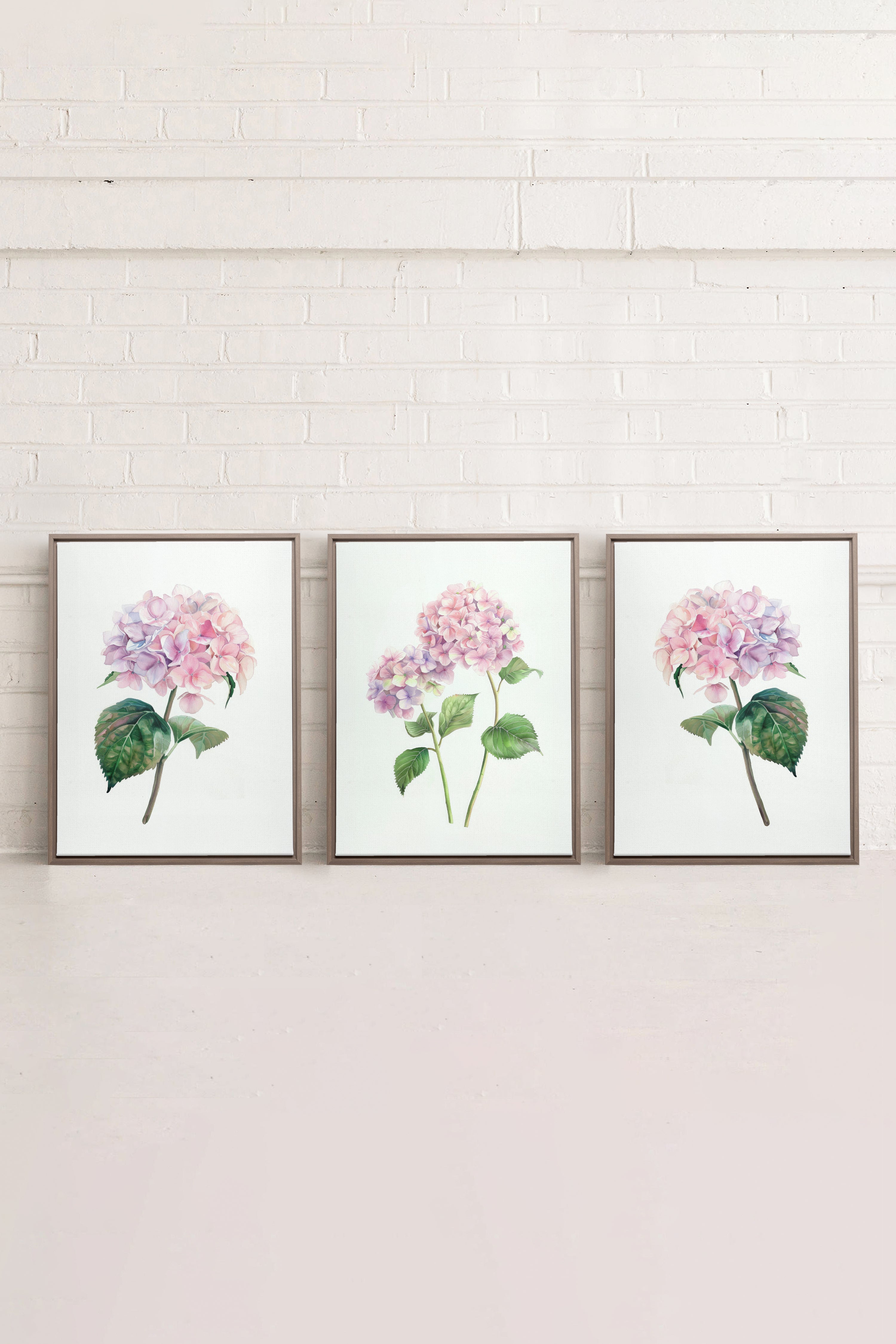 BLOSSOMING TRIO, 3 Oeuvres sur toile étirée, encadré Brun Chêne