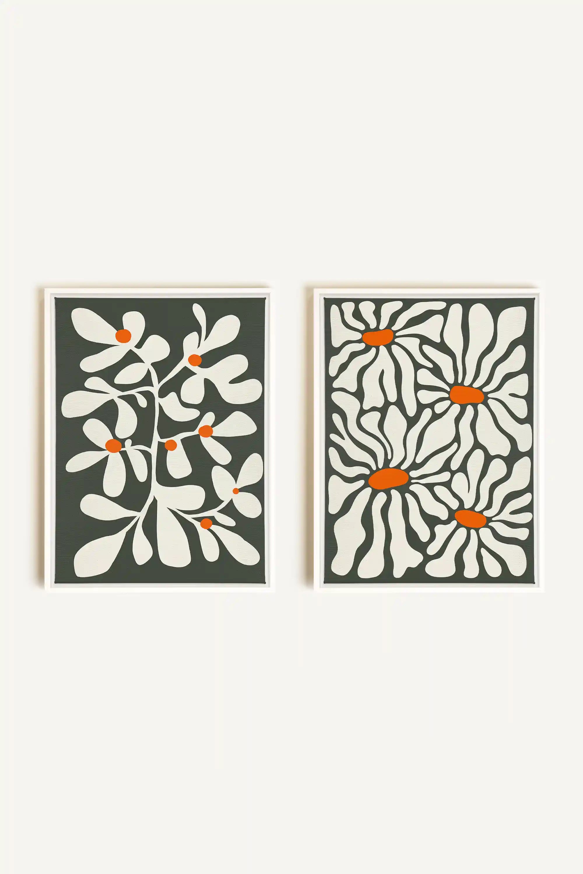 PÉTALES EN FUSION, 2 Oeuvres sur toile étirée, encadré Blanc