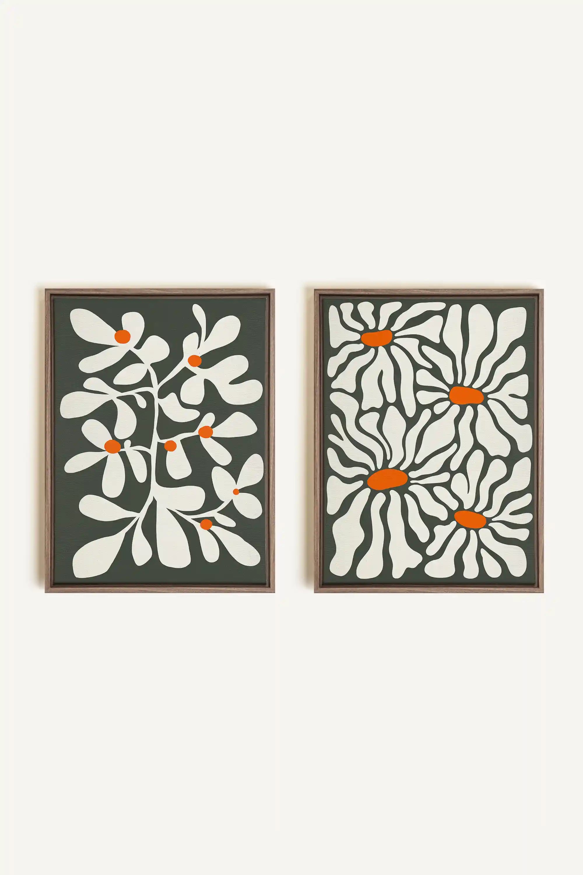 PÉTALES EN FUSION, 2 Oeuvres sur toile étirée, encadré Brun Chêne