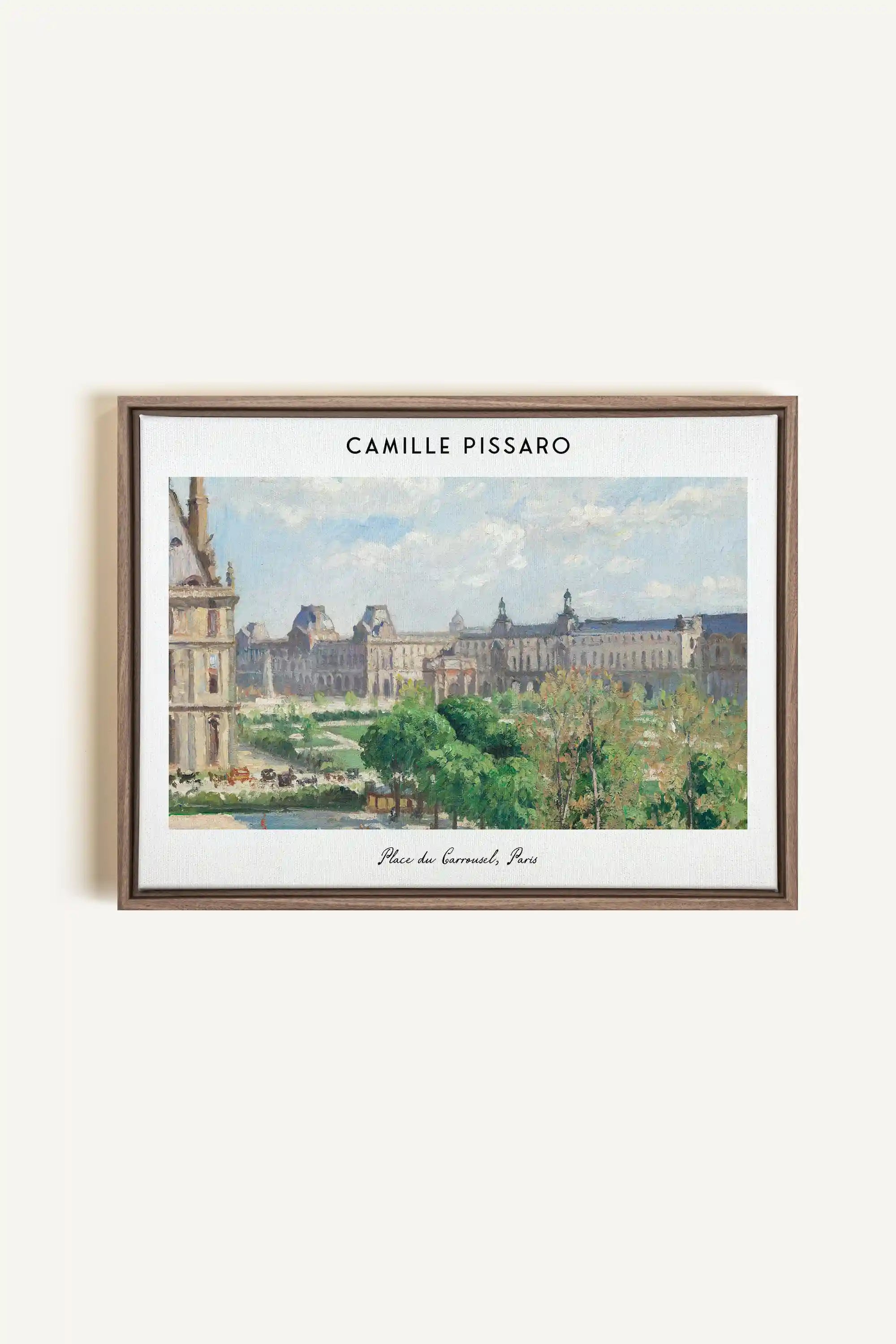 PLACE DU CARROUSEL, Artwork on stretched canvas, framed in Brown Oak