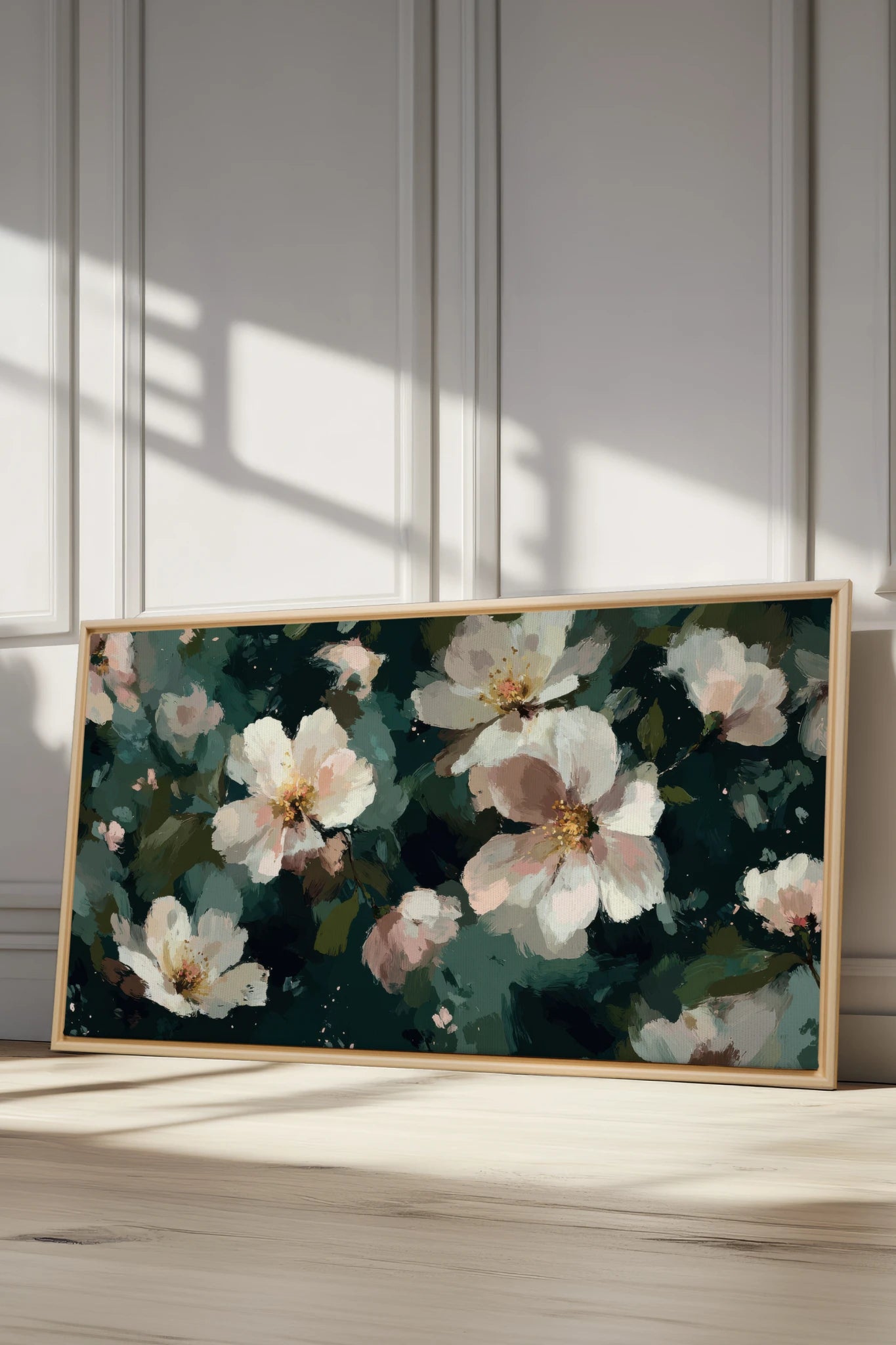 PÉTALES DE LUNE, Oeuvre sur toile étirée, encadré Naturel Clair